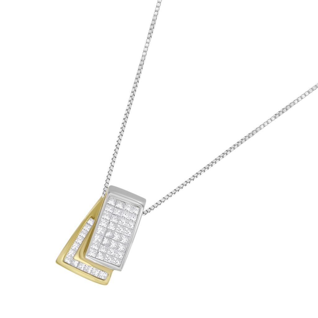 14K Gold 1.0 Cttw Princess Cut Diamond Two Tone Foldover Box Pendant 18” Box Chain Necklace (H-I Color, SI2-I1 Clarity) - Friggin Jewelry