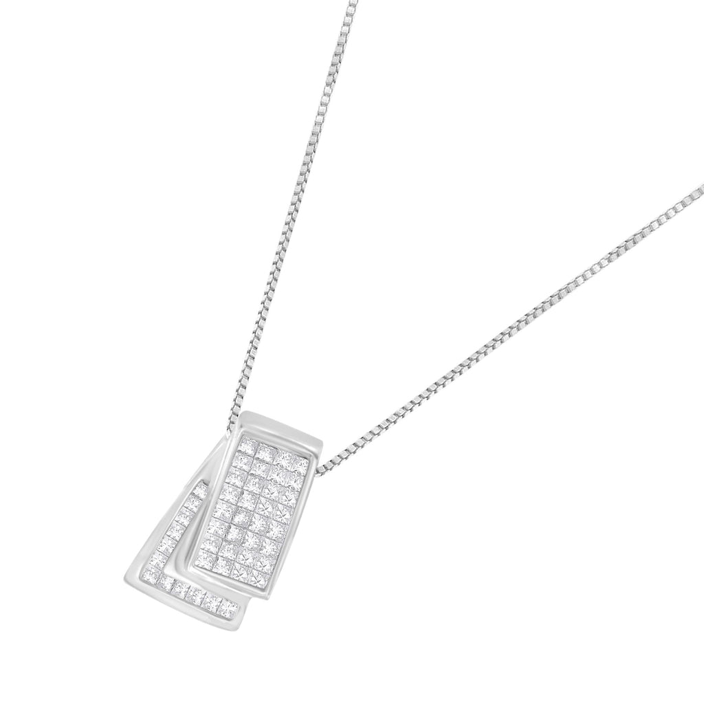 14K Gold 1.0 Cttw Princess Cut Diamond Two Tone Foldover Box Pendant 18” Box Chain Necklace (H-I Color, SI2-I1 Clarity) - Friggin Jewelry