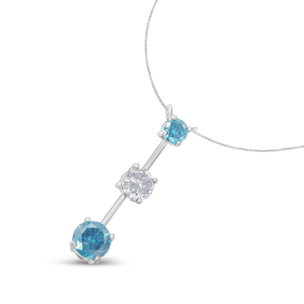 Collana con ciondolo in oro bianco 14 carati con diamanti bianchi e blu trattati da 1 1/2 ct (HI, I1-I2) - Friggin Jewelry
