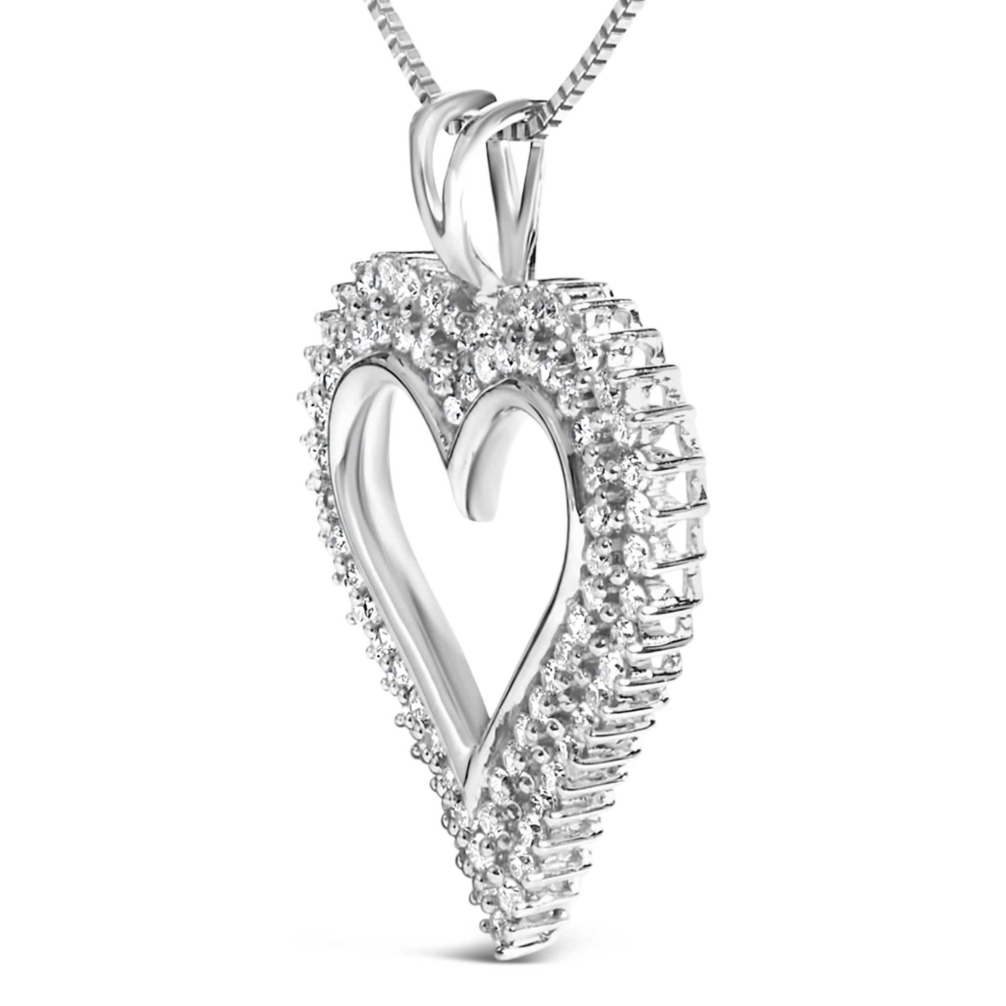 .925 Sterling Silver Diamond Heart 18" Pendant Necklace (I-J Color, I2-I3 Clarity) - Friggin Jewelry