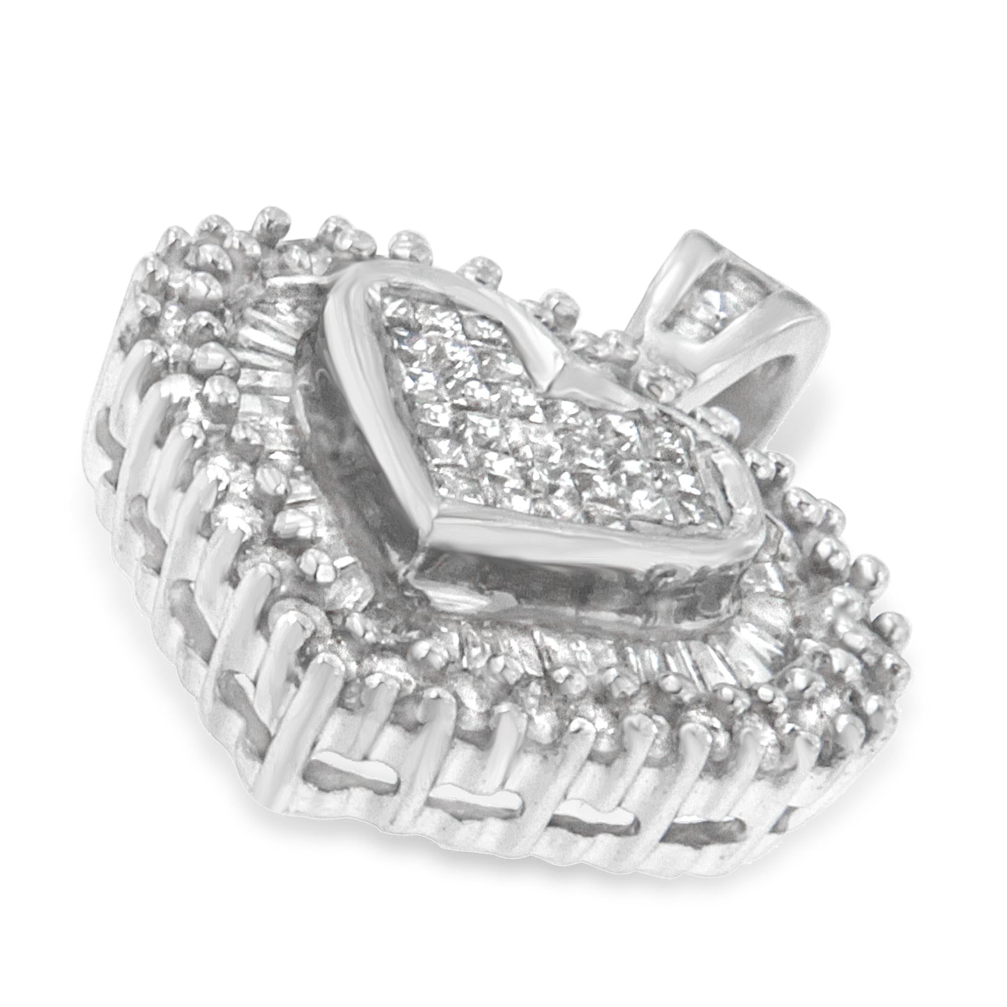 10K White Gold 1 cttw Multi Cut 1 cttw Diamond Heart Pendant Necklace (H-I, I1-I2) - Friggin Jewelry