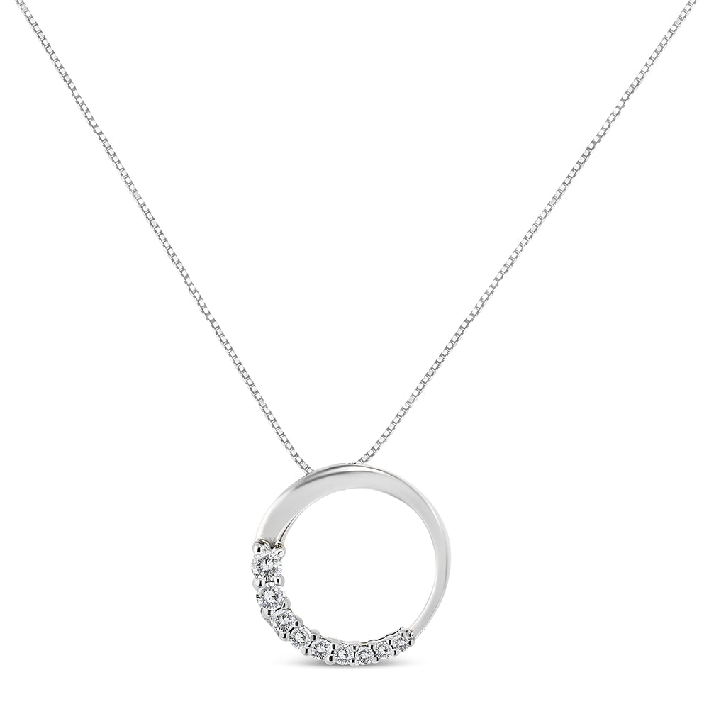 14K Gold 1/4 Cttw Round-Cut Graduating Diamond Open Circle Hoop 18" Pendant Necklace (J-K Color, I1-I2 Clarity) - Friggin Jewelry