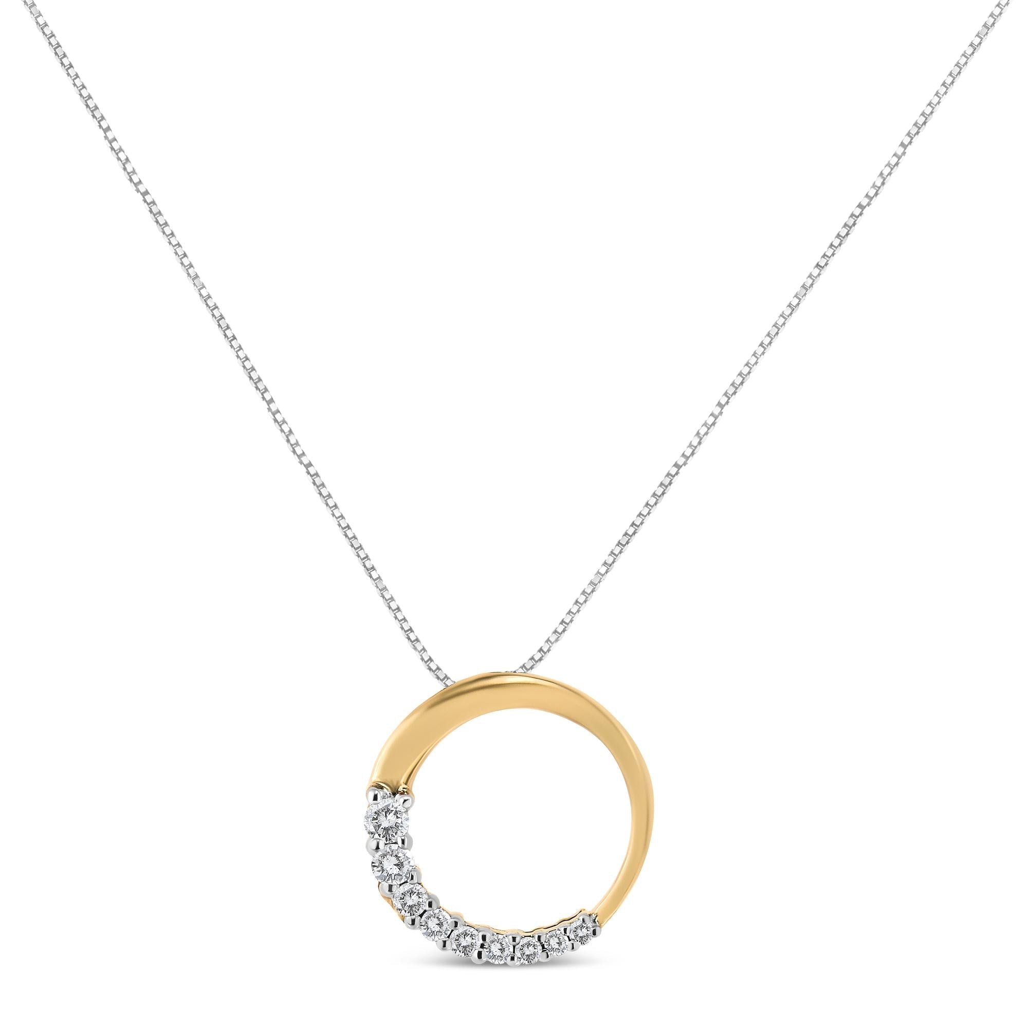 14K Gold 1/4 Cttw Round-Cut Graduating Diamond Open Circle Hoop 18" Pendant Necklace (J-K Color, I1-I2 Clarity) - Friggin Jewelry