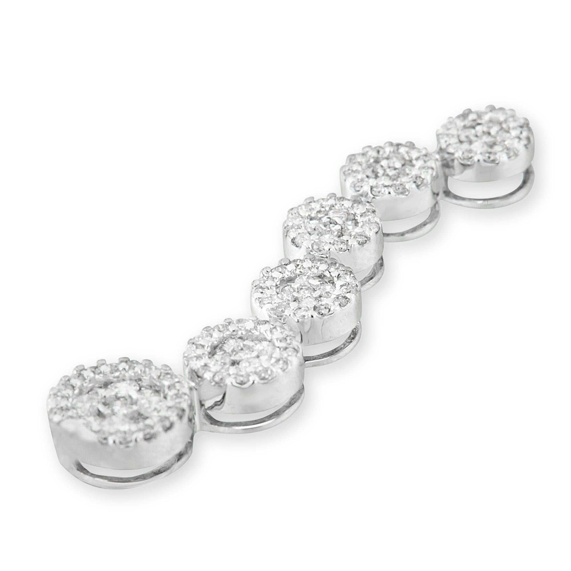 14K White Gold 1 cttw Diamond Cluster Journey Pendant Necklace (H-I, I1-I2) - Friggin Jewelry Premium