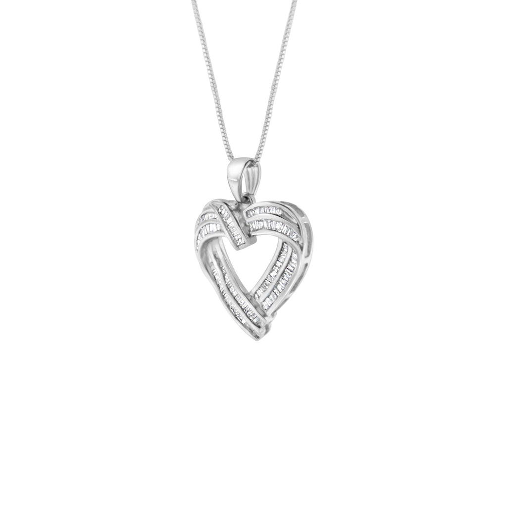 Sterling Silver 7/8 cttw Baguette Diamond Heart Pendant Necklace (I-J, I2-I3) - Friggin Jewelry