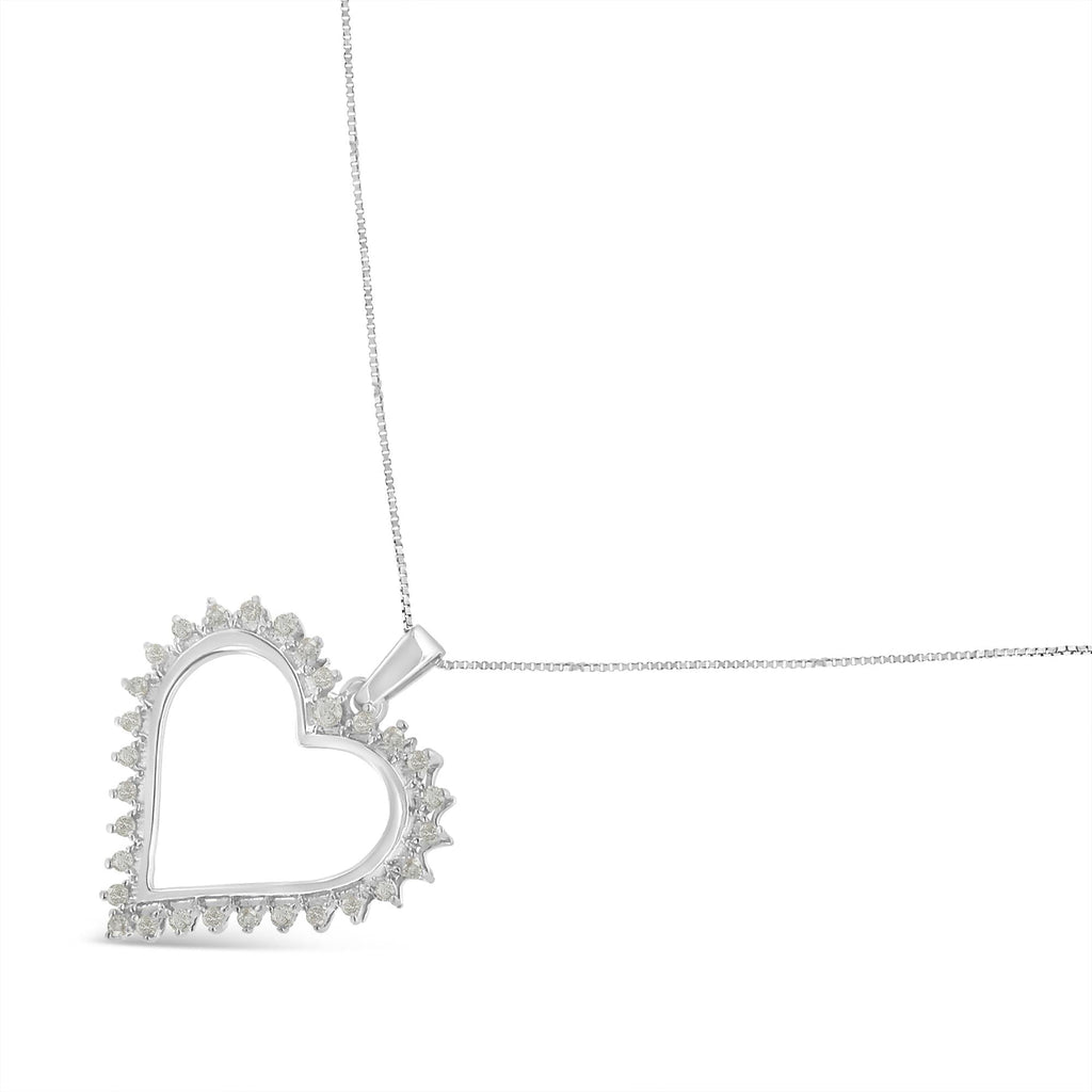 .925 Sterling Silver 1/4 cttw 3-Prong Diamond Open Heart 18" Pendant Necklace (I-J Color, I3 Clarity) - Friggin Jewelry