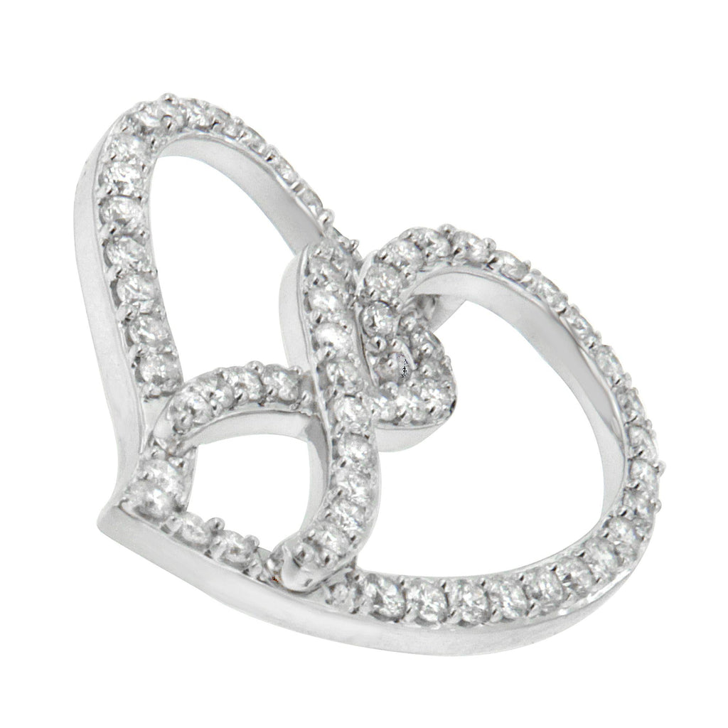 Collar con colgante de 45 cm en oro blanco de 14 quilates con diamantes blancos de 1,0 quilates y corazón abierto (color HI, claridad I1-I2) - Cinta de diamantes blancos - Friggin Jewelry