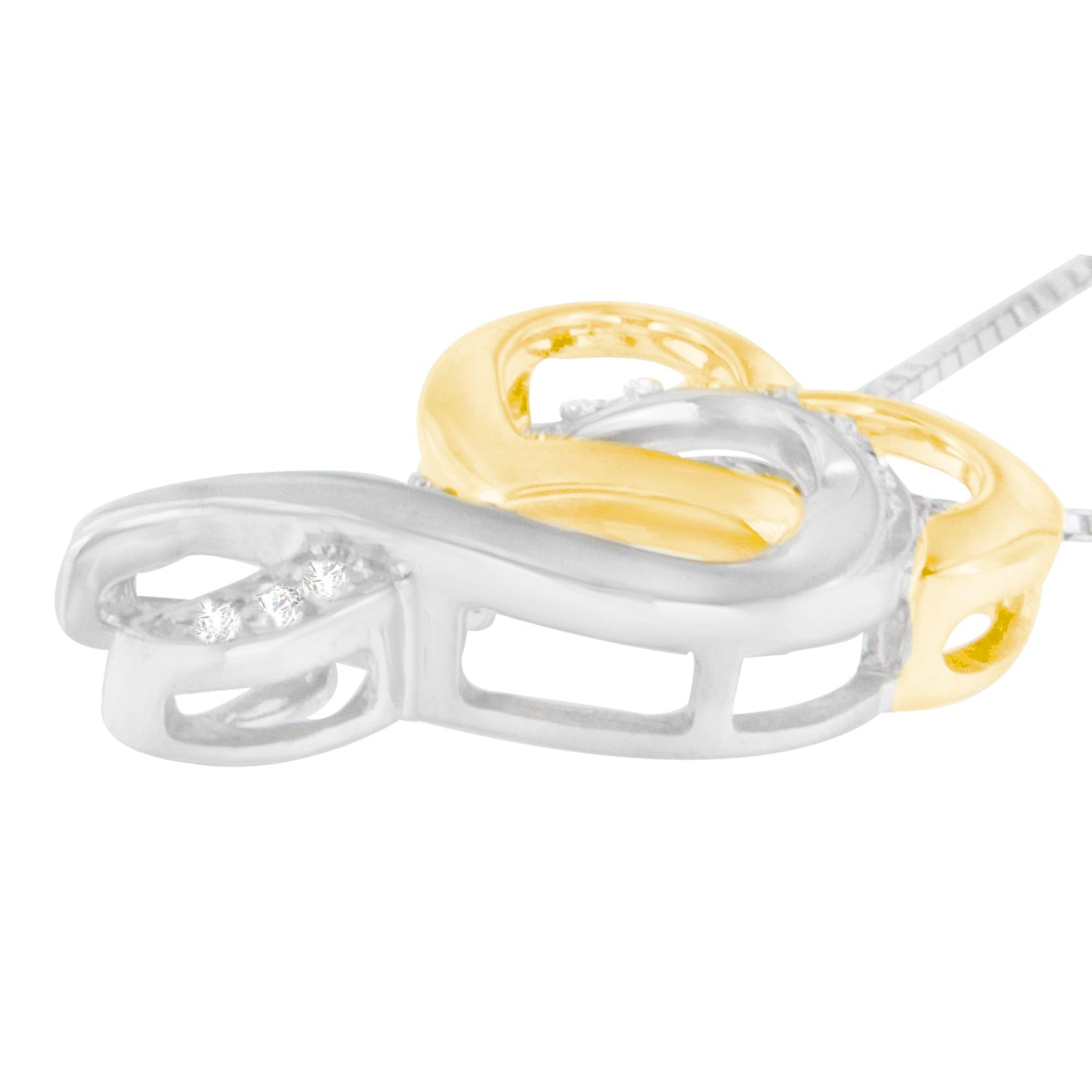 10K Yellow Gold and .925 Sterling Silver 1/20 cttw Diamond Ribbon-Heart Pendant Necklace (H-I, I1-I2) - Friggin Jewelry