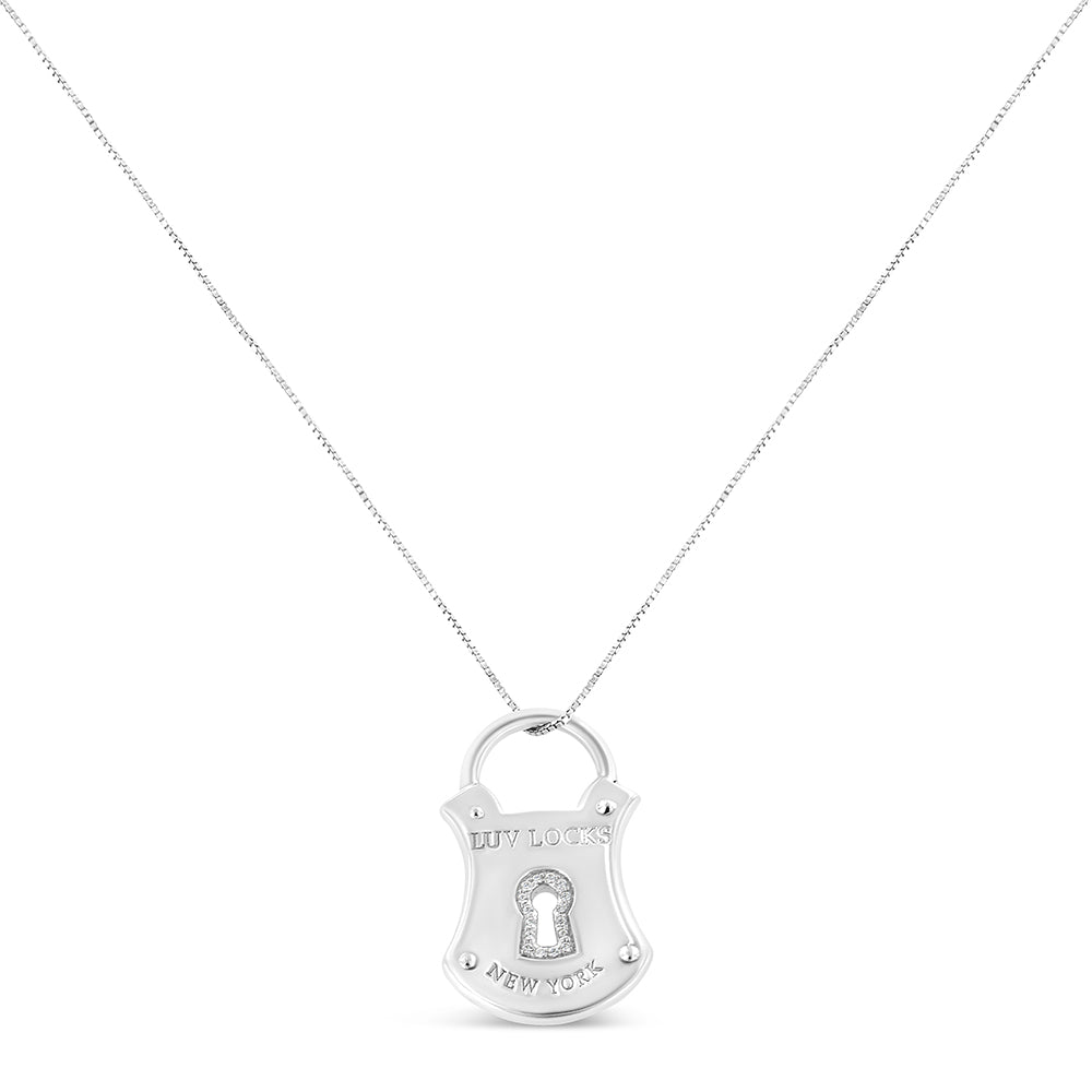 .925 Sterling Silver 1/10 Cttw Diamond Lock Pendant 18" Necklace (H-I Color, I1-I2 Clarity) - Friggin Jewelry