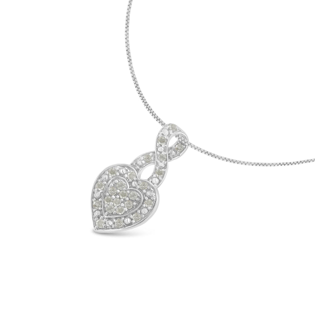 .925 Sterling Silver 1/3 Cttw Diamond Awareness Ribbon Halo Heart 18" Pendant Necklace (I-J Color, I2-I3 Clarity) - Friggin Jewelry