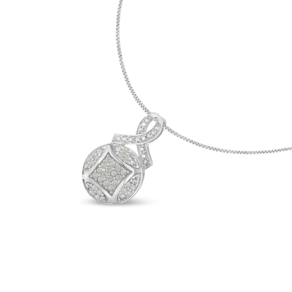 .925 Sterling Silver 1/3 cttw Diamond Ribbon and Circle Cluster 18" Pendant Necklace (I-J Color, I3 Clarity) - Friggin Jewelry