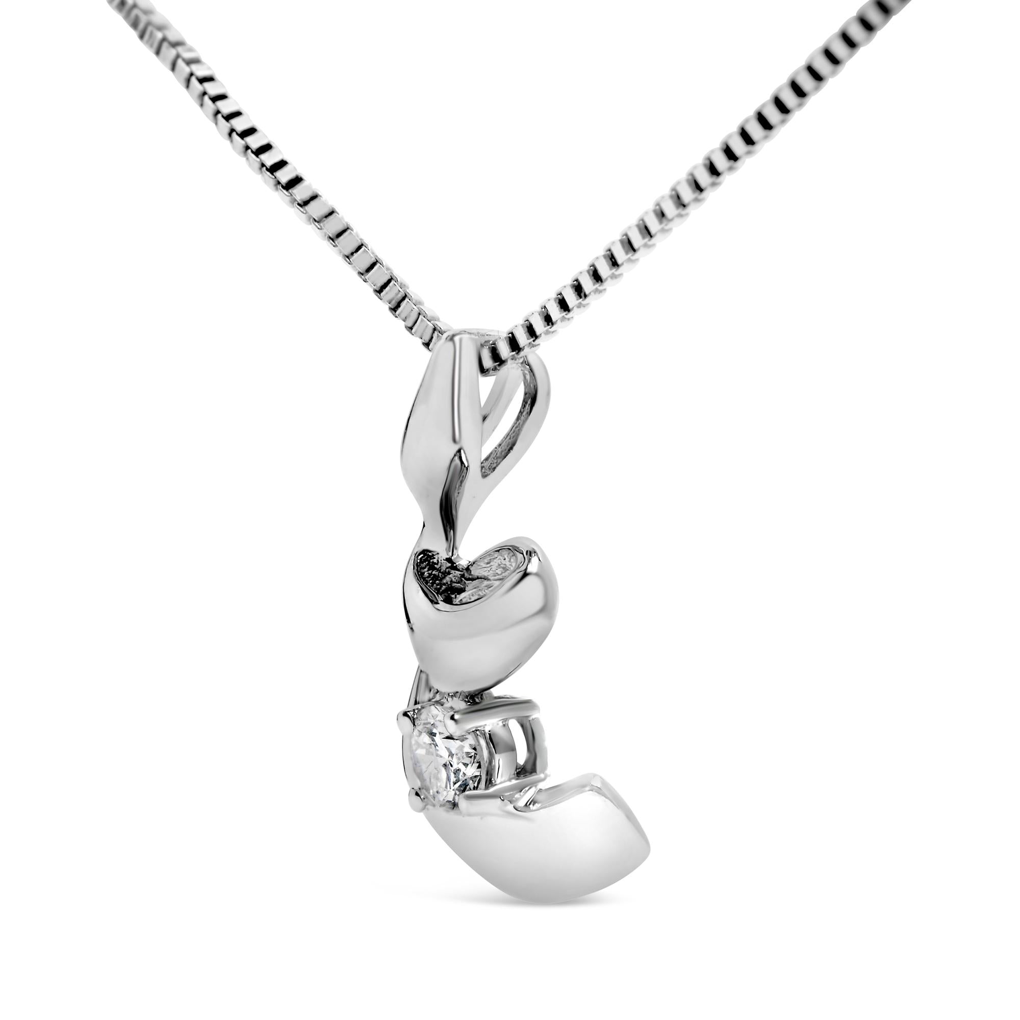 10K White Gold 1/10 Cttw Diamond Solitaire Spiral 18" Pendant Necklace (I-J Color, I2-I3 Clarity) - Friggin Jewelry