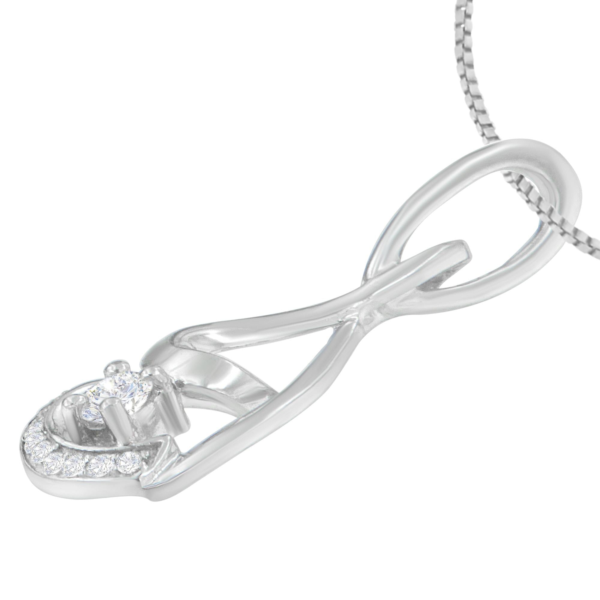 Espira 10K White Gold 1/4 cttw Round Cut Diamond Spiral Link Pendant Necklace (H-I, I1-I2) - Friggin Jewelry
