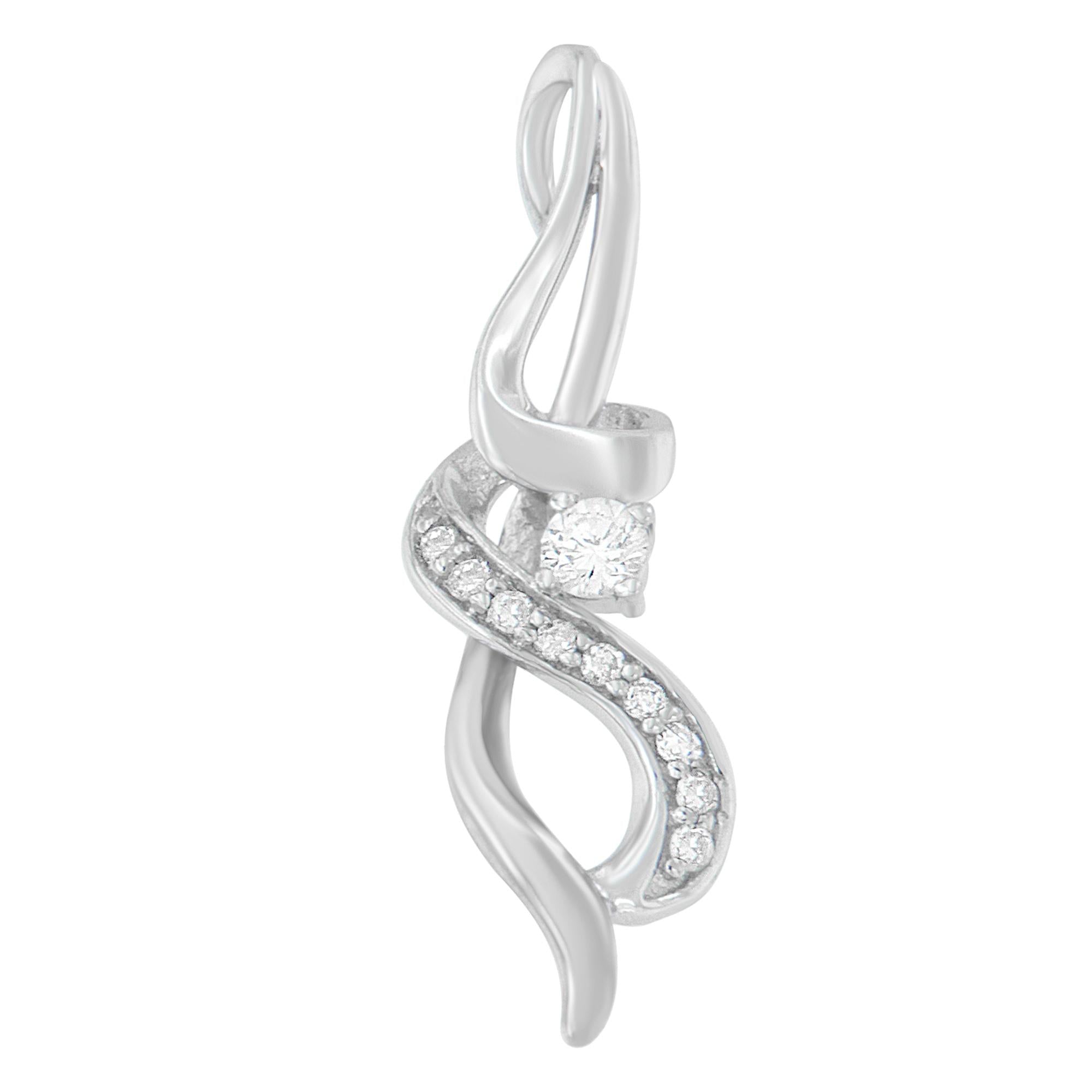 Collar Espira con colgante de espiral de diamantes de talla redonda de 1/5 ct en oro blanco de 10 quilates (JK, I1-I2) - Friggin Jewelry