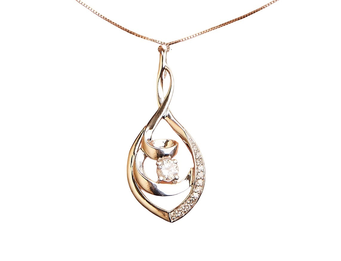 10K White Gold 1/4 Cttw Brilliant-Cut Round Diamond Spiral Link 18" Pendant Necklace (I-J Color, I2-I3 Clarity) - Friggin Jewelry