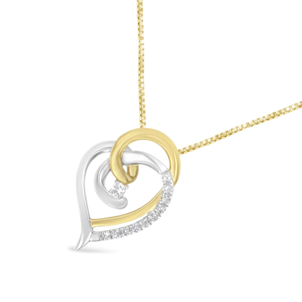 10K Yellow and White Gold Diamond Accent Open Double Heart Spiral Curl 18" Pendant Necklace (J-K Color, I2-I3 Clarity) - Friggin Jewelry