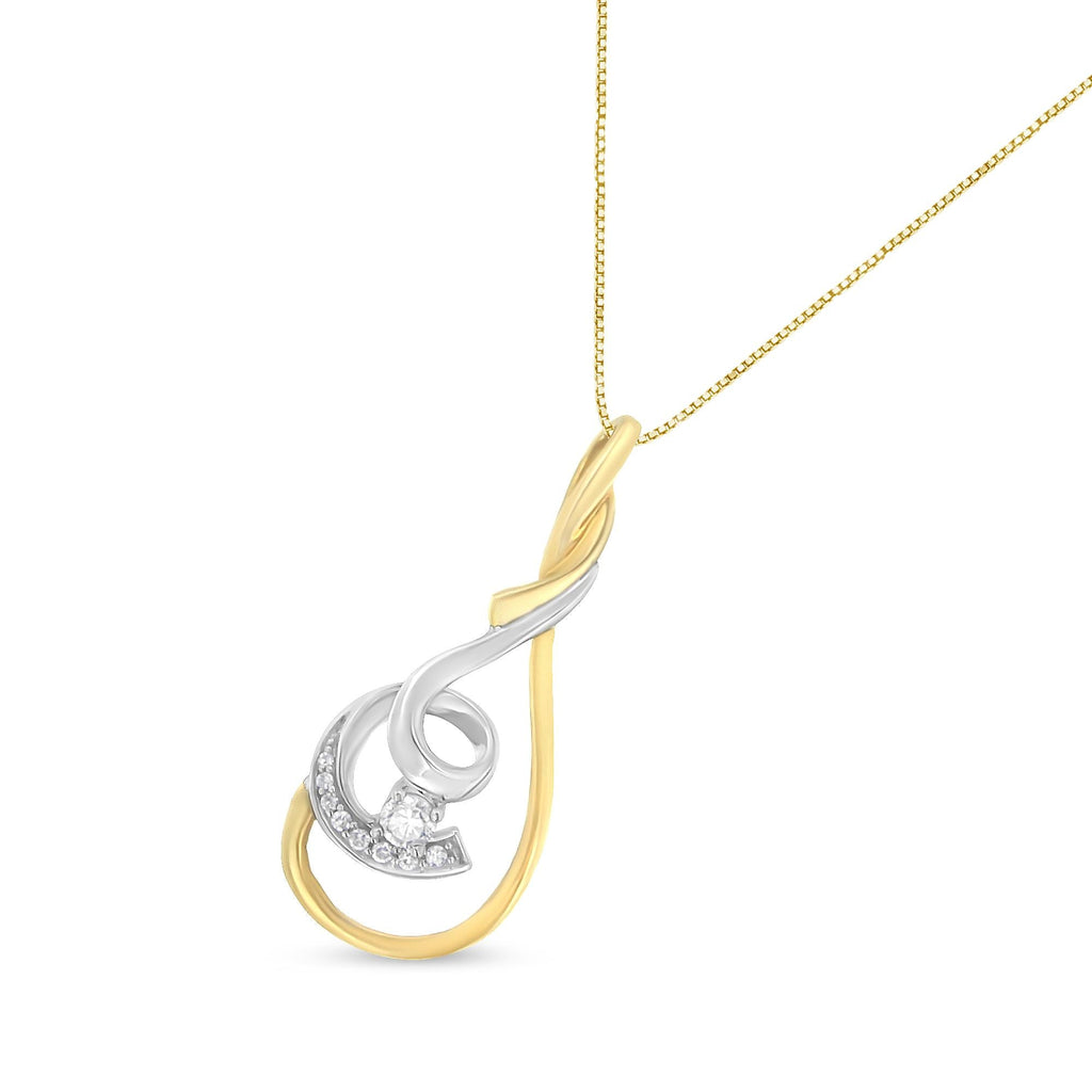 Espira 10K Two-Tone Yellow & White 1/6 Cttw Brilliant-Cut Diamond Layered Spiral 18" Pendant Necklace (H-I Color, I2-I3 Clarity) - Friggin Jewelry