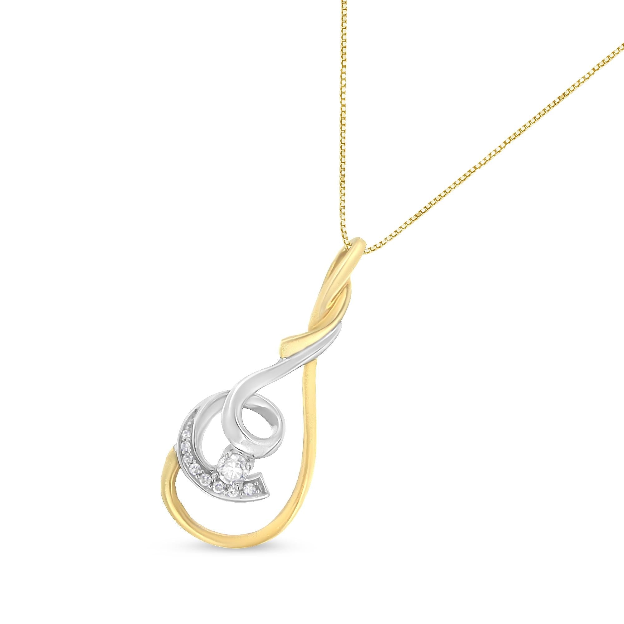 Collana con pendente a spirale stratificata da 18" con diamanti taglio brillante da 1/6 ct, in oro giallo e bianco bicolore Espira 10K (colore HI, purezza I2-I3) - Friggin Jewelry