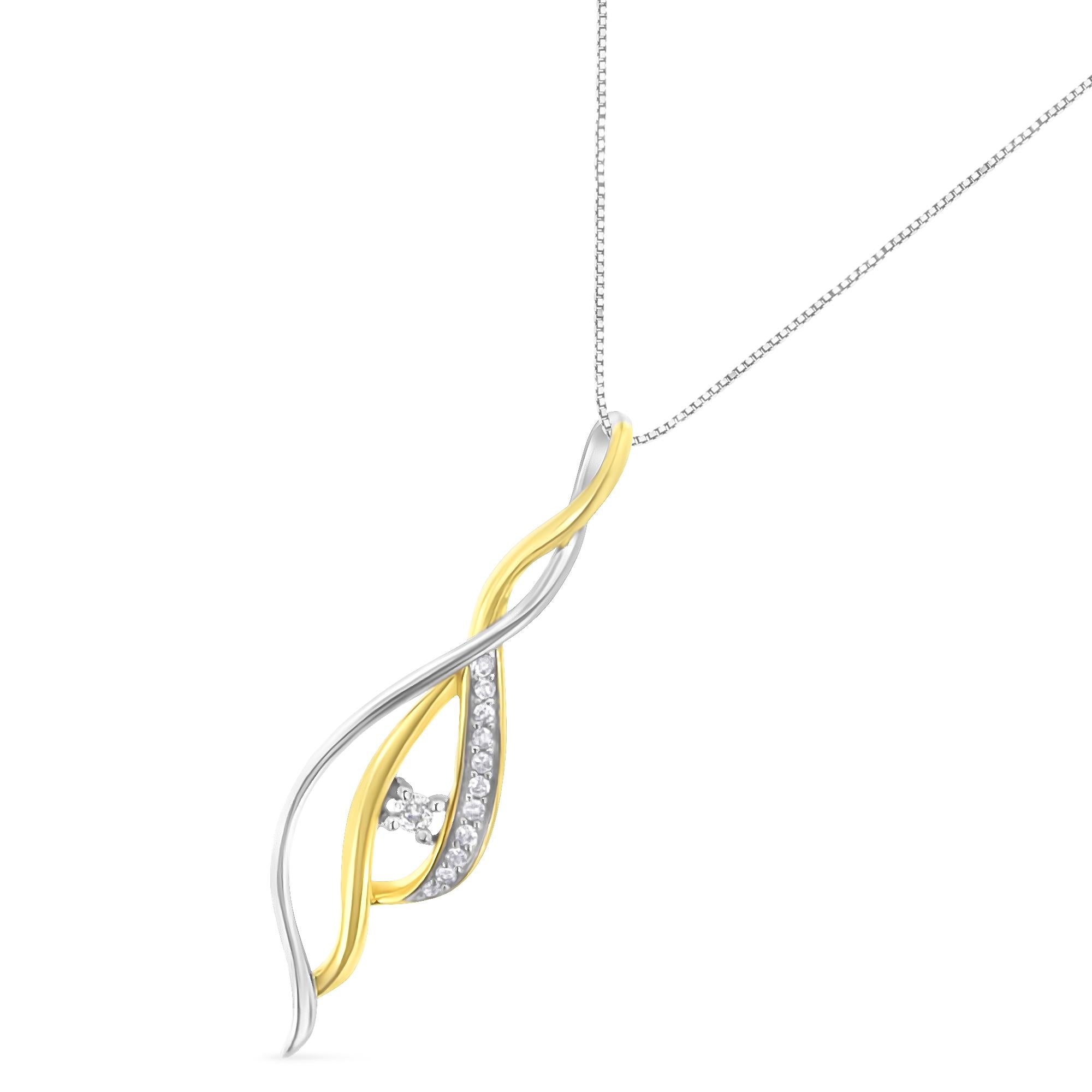 Collar Espira con colgante en cascada de diamantes de talla redonda en oro bicolor de 10 quilates (1/10 ct, color JK, claridad I2-I3) - Friggin Jewelry