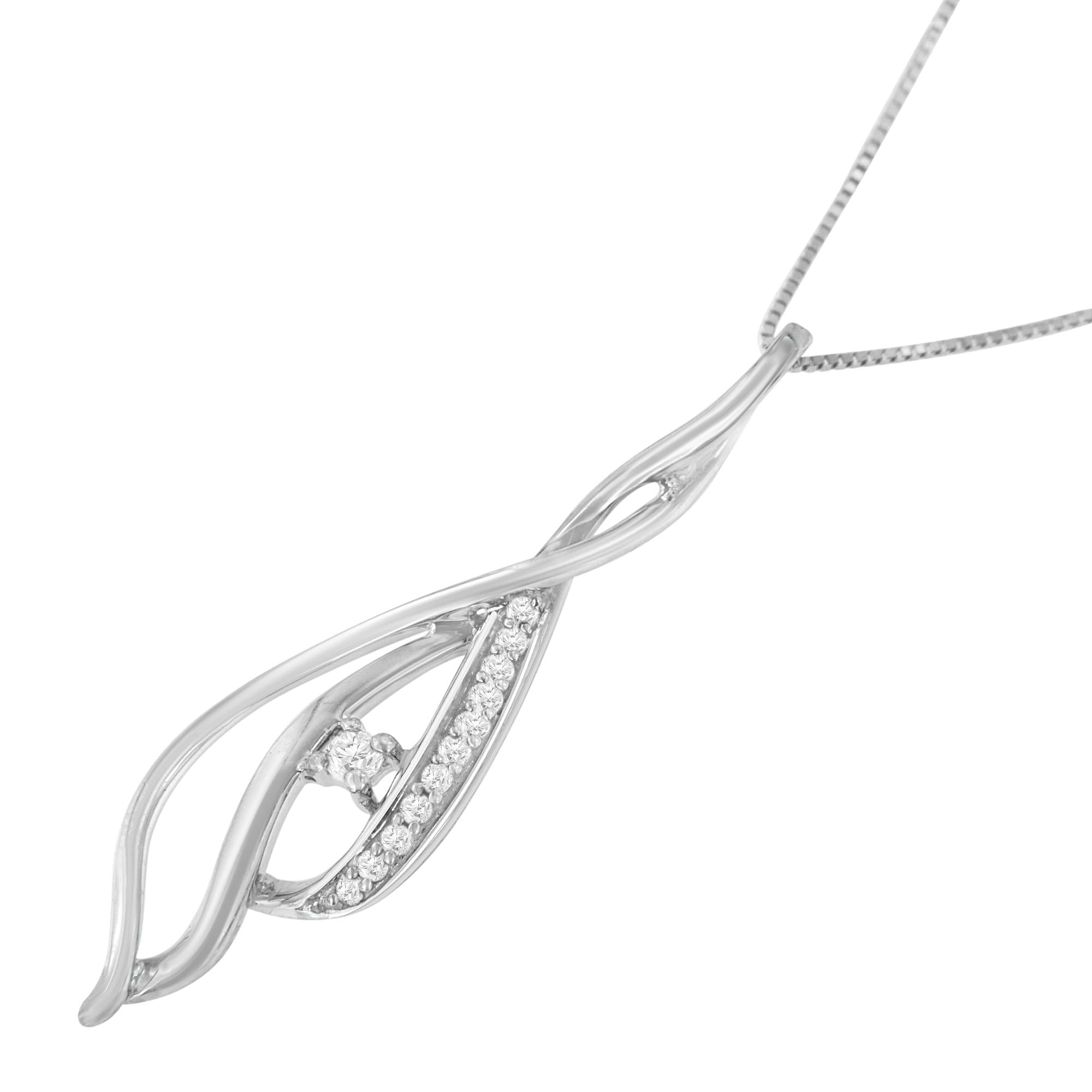 Espira 10K White Gold Round Diamond Accented Open Cascade Twist 18" Pendant Necklace (1/10 Cttw, J-K Color, I1-I2 Clarity) - Friggin Jewelry