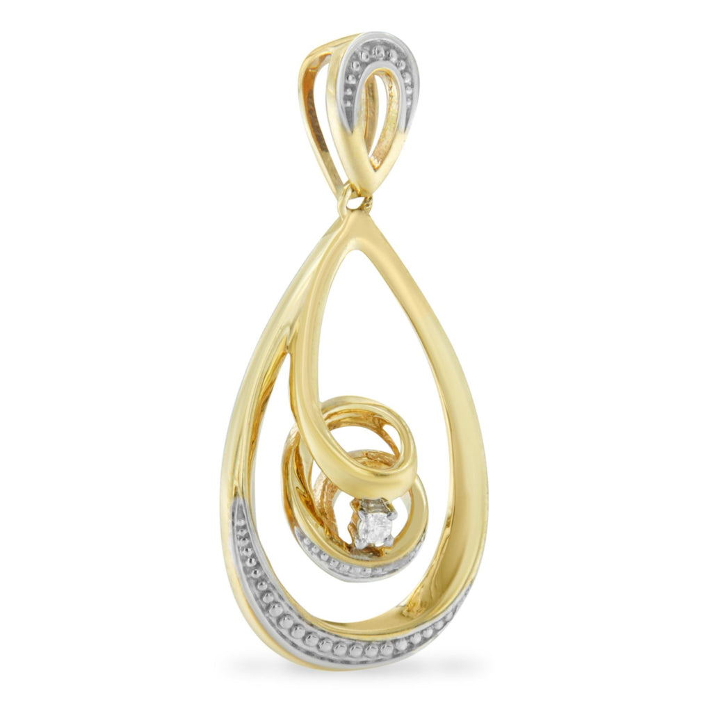 10K Gold Brilliant-Cut Diamond-Accented Open Teardrop Twisted Curl 18" Pendant Necklace (J-K Color, I2-I3 Clarity) - Choice of Gold Colors (10K Yellow Gold) - Friggin Jewelry