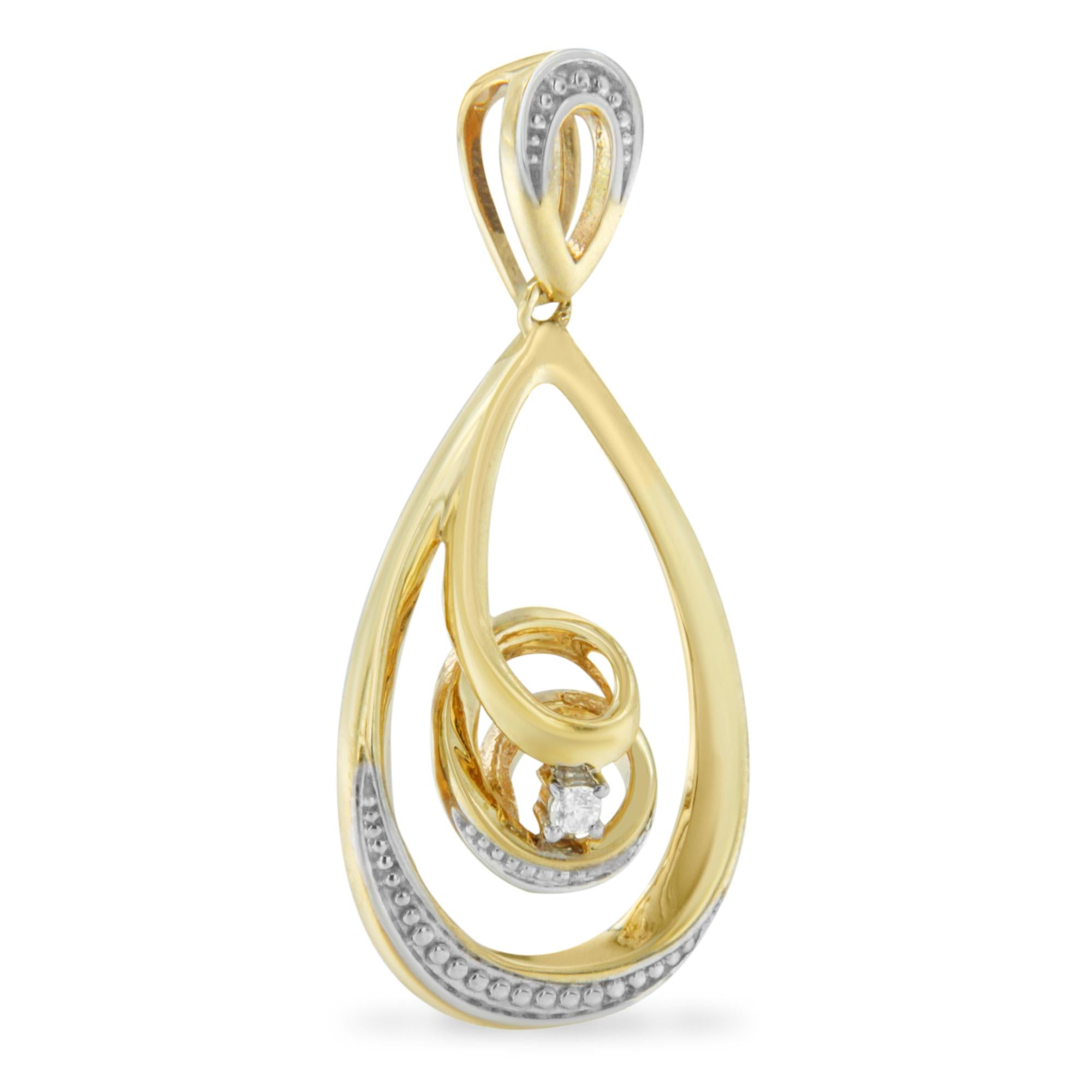 Collana con ciondolo a forma di goccia aperta e ricciolo ritorto in oro 10K, taglio brillante, con diamanti, da 18" (colore JK, purezza I2-I3) - Scelta di colori dell'oro (oro giallo 10K) - Friggin Jewelry
