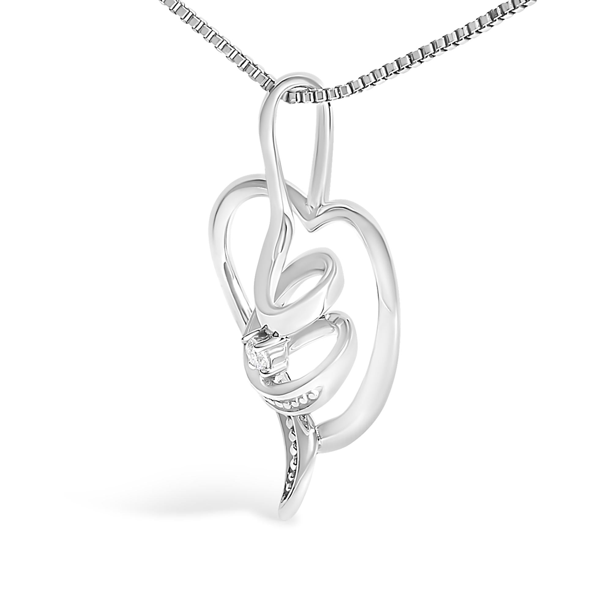 Espira 10K White Gold .03 Cttw Diamond-Accented Round-Cut Diamond Swirl Open Heart 18" Pendant Necklace (I-J Color, I2-I3 Clarity) - Friggin Jewelry