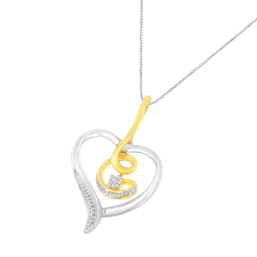 Espira 10K Two-Tone Yellow & White Gold .03 Cttw Diamond-Accented Round-Cut Diamond Swirl Open Heart 18" Pendant Necklace (I-J Color, I2-I3 Clarity) - Friggin Jewelry