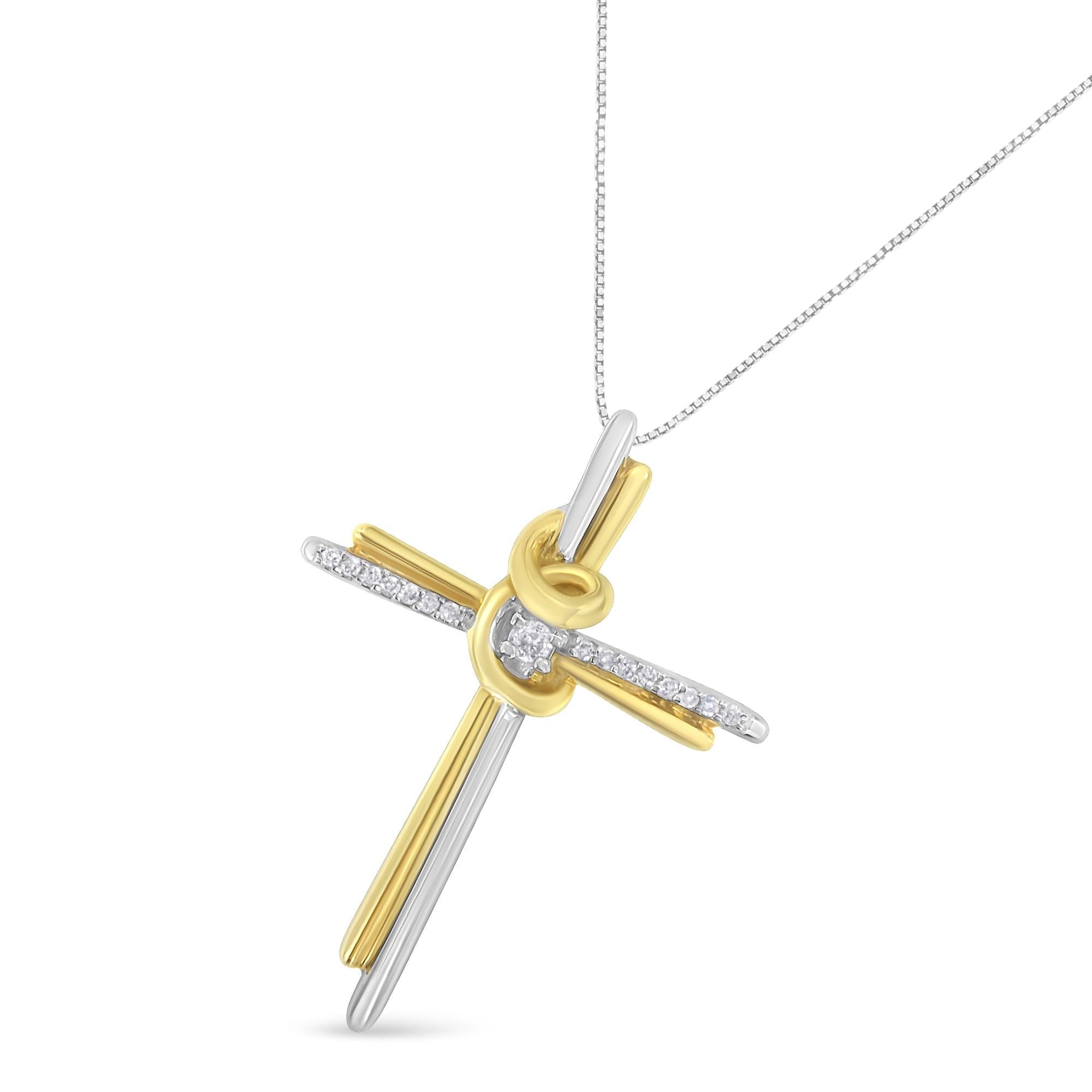 Espira 10K Two-Tone Yellow & White Gold Diamond-Accented Cross 18" Pendant Necklace (J-K Color, I2-I3 Clarity) - Friggin Jewelry