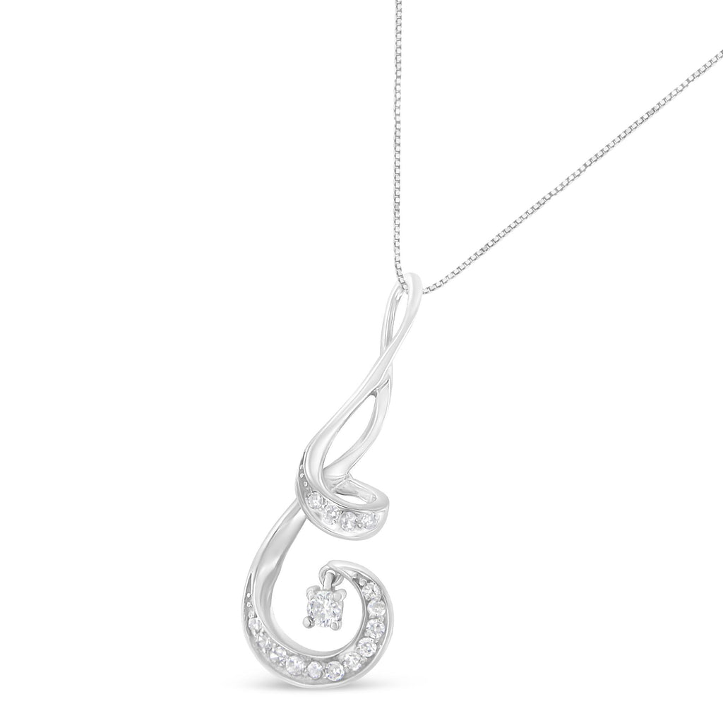 Collar Espira de oro blanco de 10 quilates con espiral de diamantes de talla brillante de 1/5 quilates y 18" (color JK, claridad I2-I3) - Friggin Jewelry
