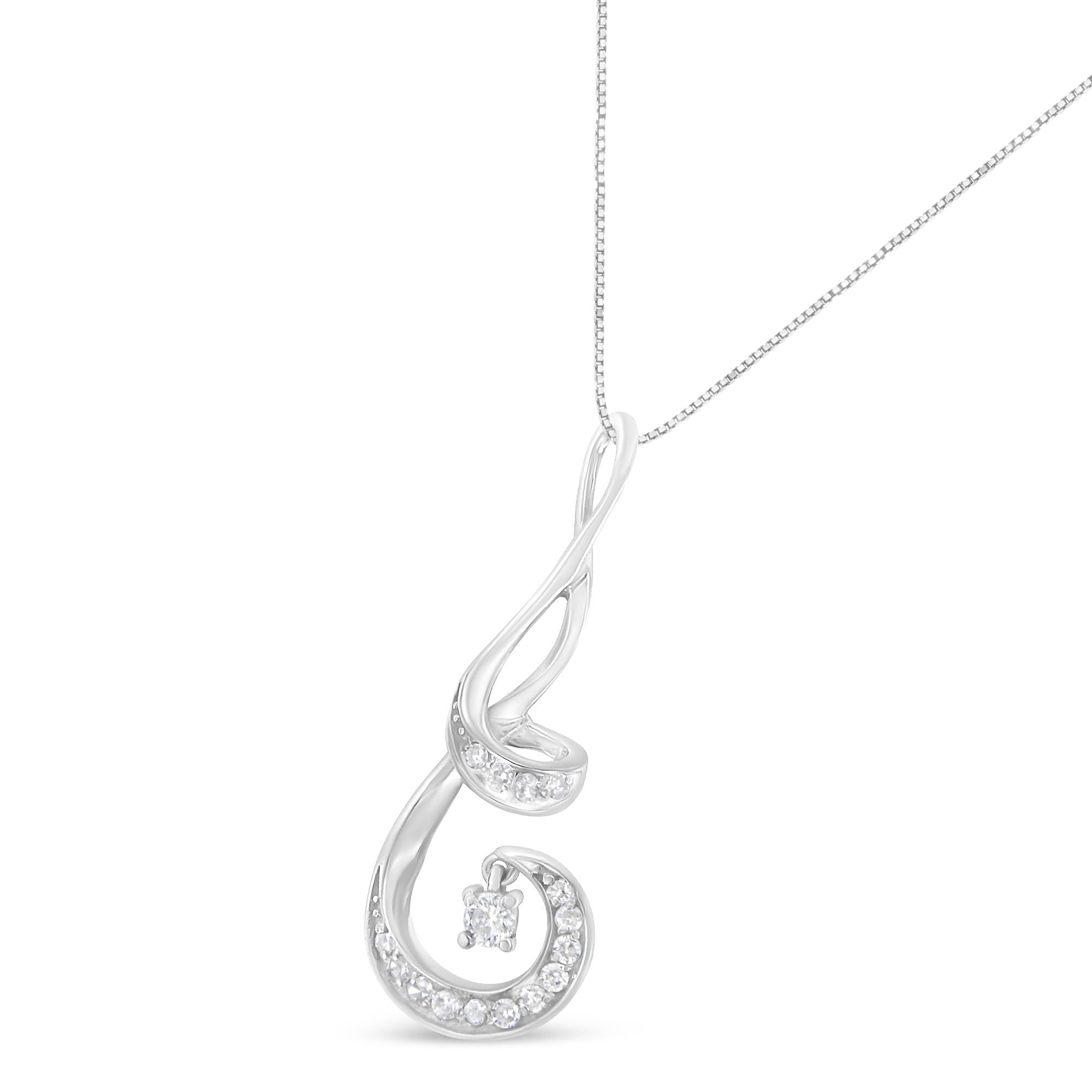 Espira 10K White Gold 1/5 Cttw Brilliant-Cut Diamond Sparkling Spiral 18" Pendant Necklace (J-K color, I2-I3 Clarity) - Friggin Jewelry