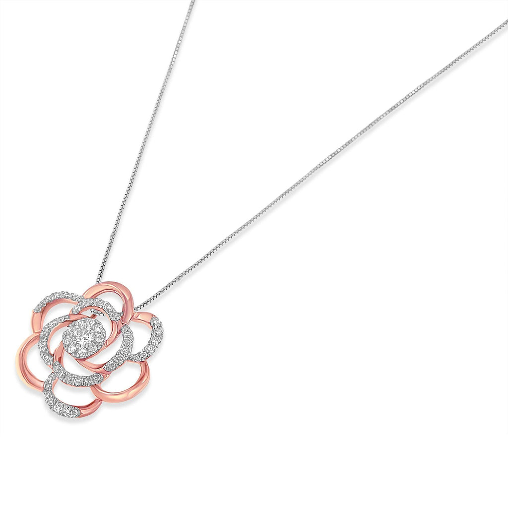 Collar con colgante de flor chapado en oro rosa de 10 quilates y diamante redondo de 1/2 ct (HI, I1-I2) - Friggin Jewelry