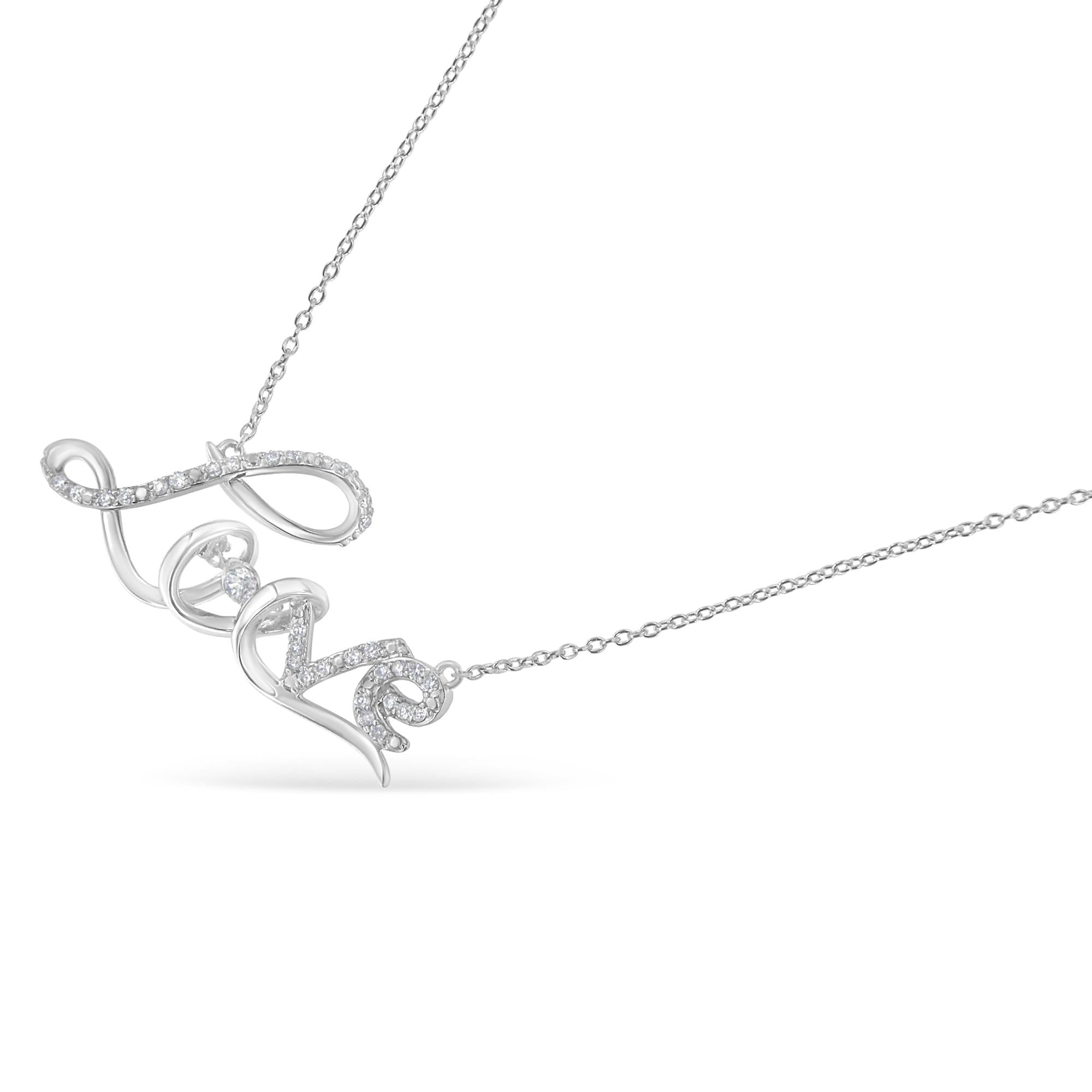 Collar con colgante "Love" de 45 cm en plata de ley 925 con diamantes de 1/4 ct y cursiva (color HI, claridad I1-I2) - Friggin Jewelry