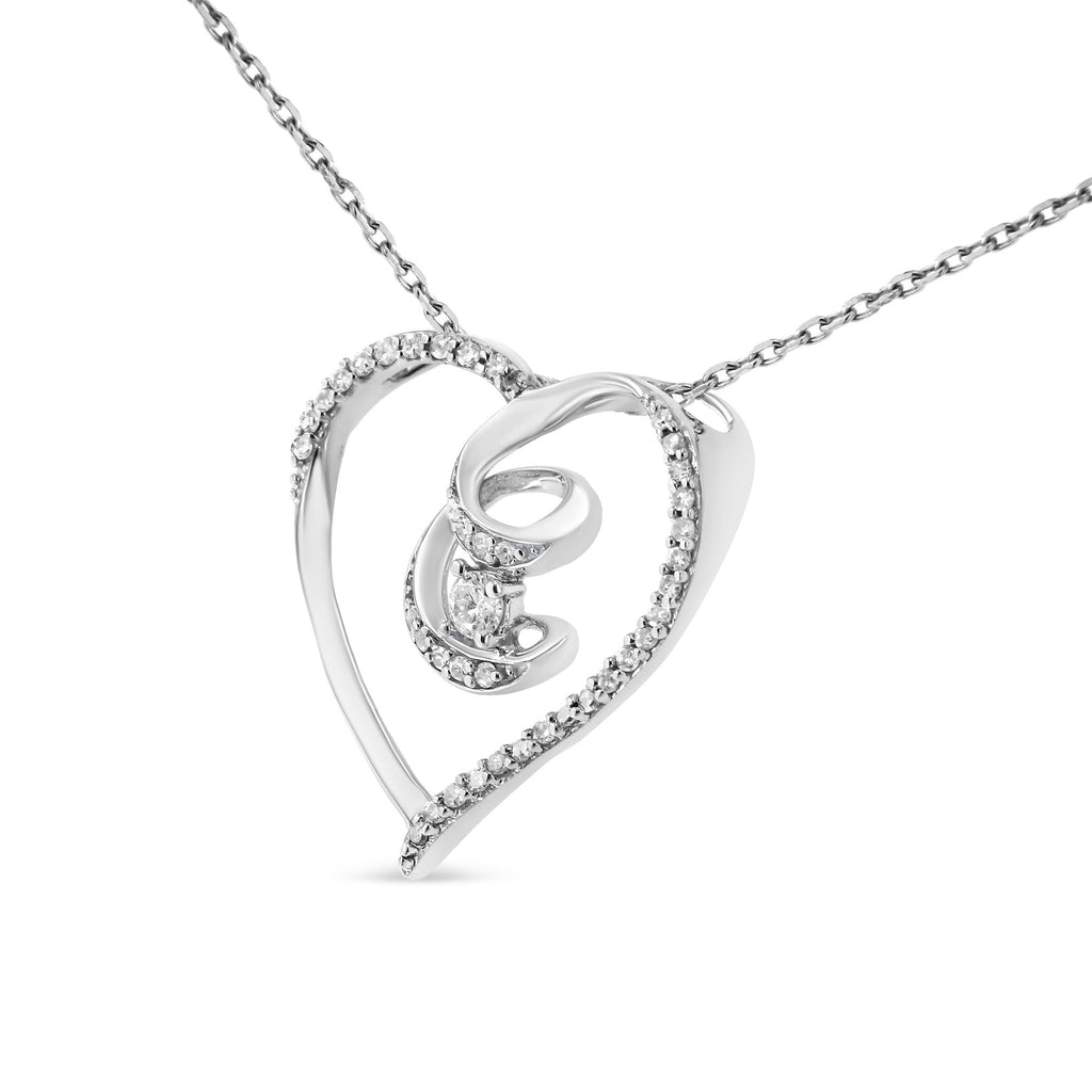 .925 Sterling Silver 1/4 Cttw Brilliant-Cut Diamond Open Heart Twisted Awareness Ribbon 18" Pendant Necklace (H-I Color, I1-I2 Clarity) - Friggin Jewelry