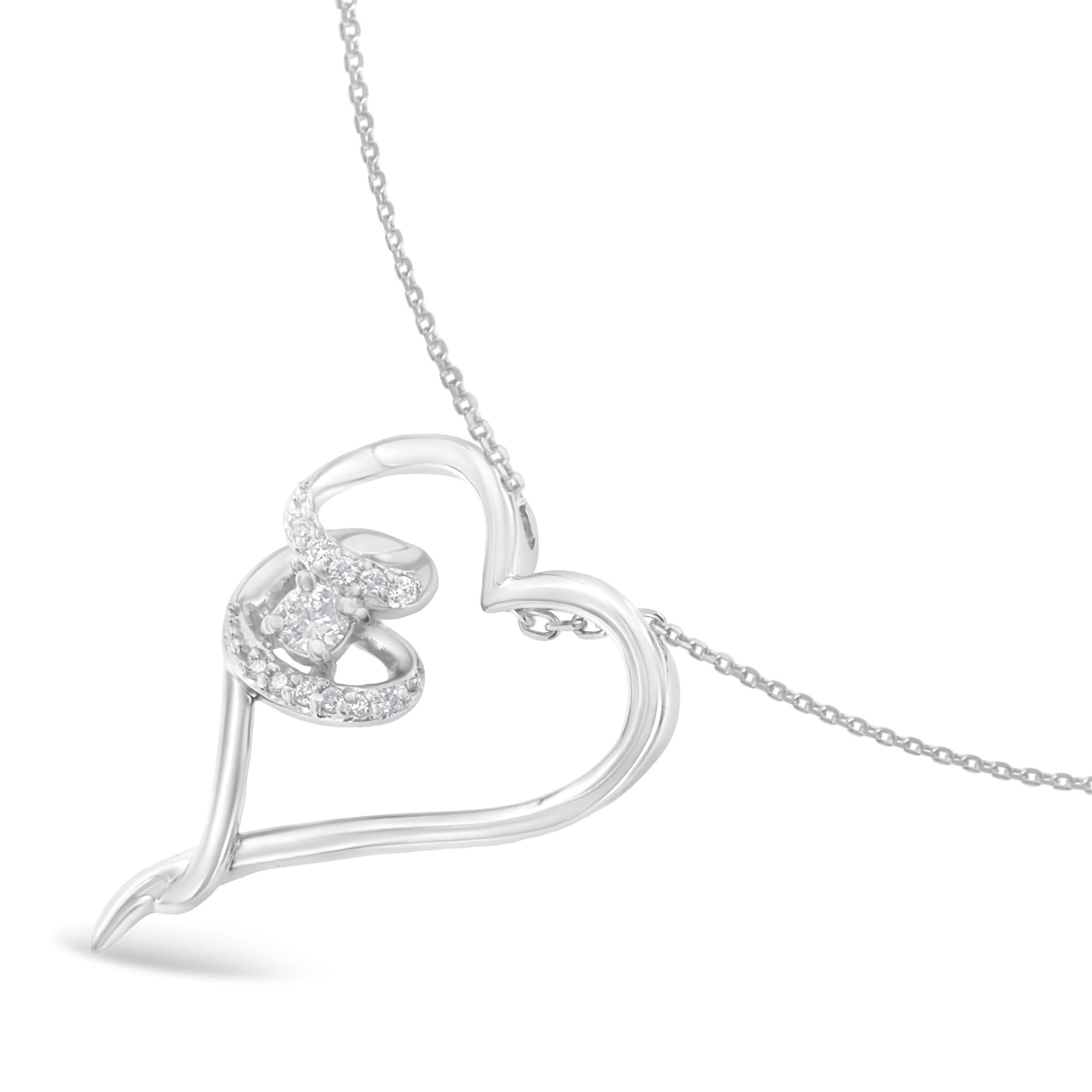 .925 Sterling Silver 1/10 cttw Diamond Heart Pendant Necklace (H-I, I1-I2) - Friggin Jewelry