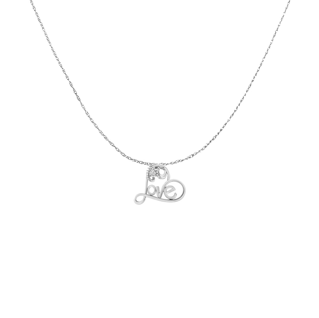 .925 Sterling Silver 1/10 Cttw Round Brilliant-Cut Diamond Accented Open Heart with Love 18" Pendant Necklace (H-I Color, I1-I2 Clarity) - Friggin Jewelry