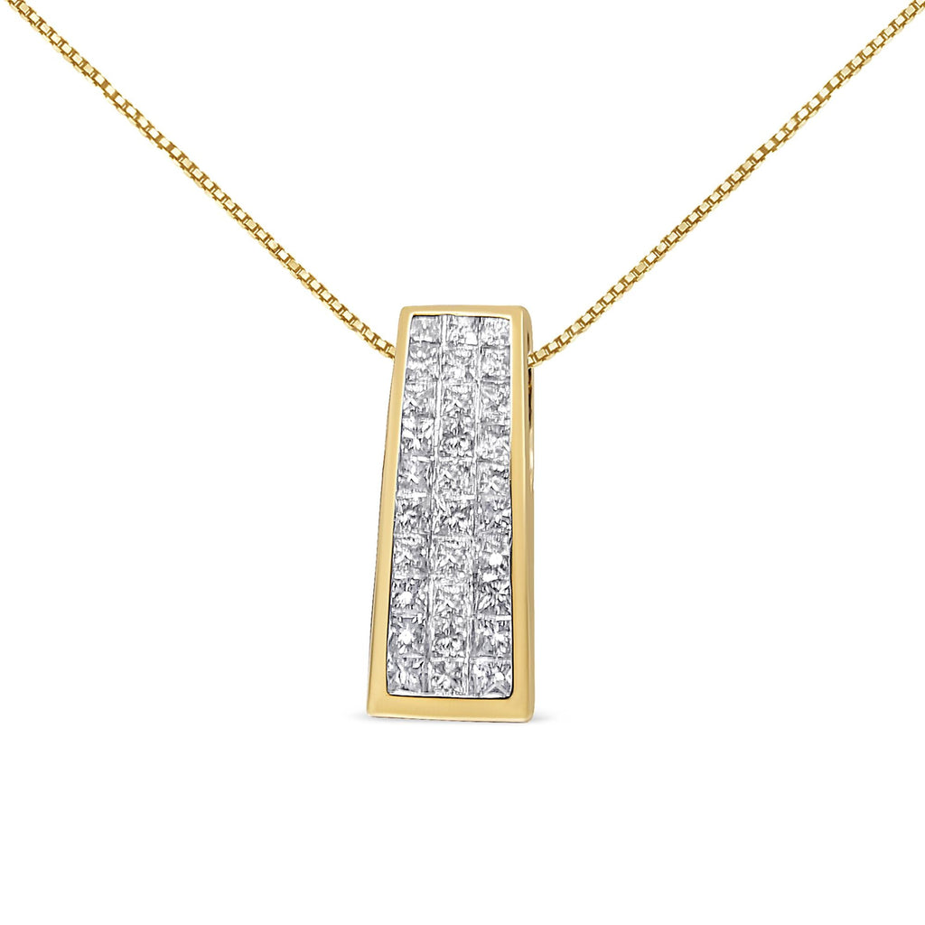 Collana con pendente a colonna greca in oro giallo 14 carati con diamanti taglio principessa da 1 1/2 carati (GH, VS1-VS2) - Friggin Jewelry
