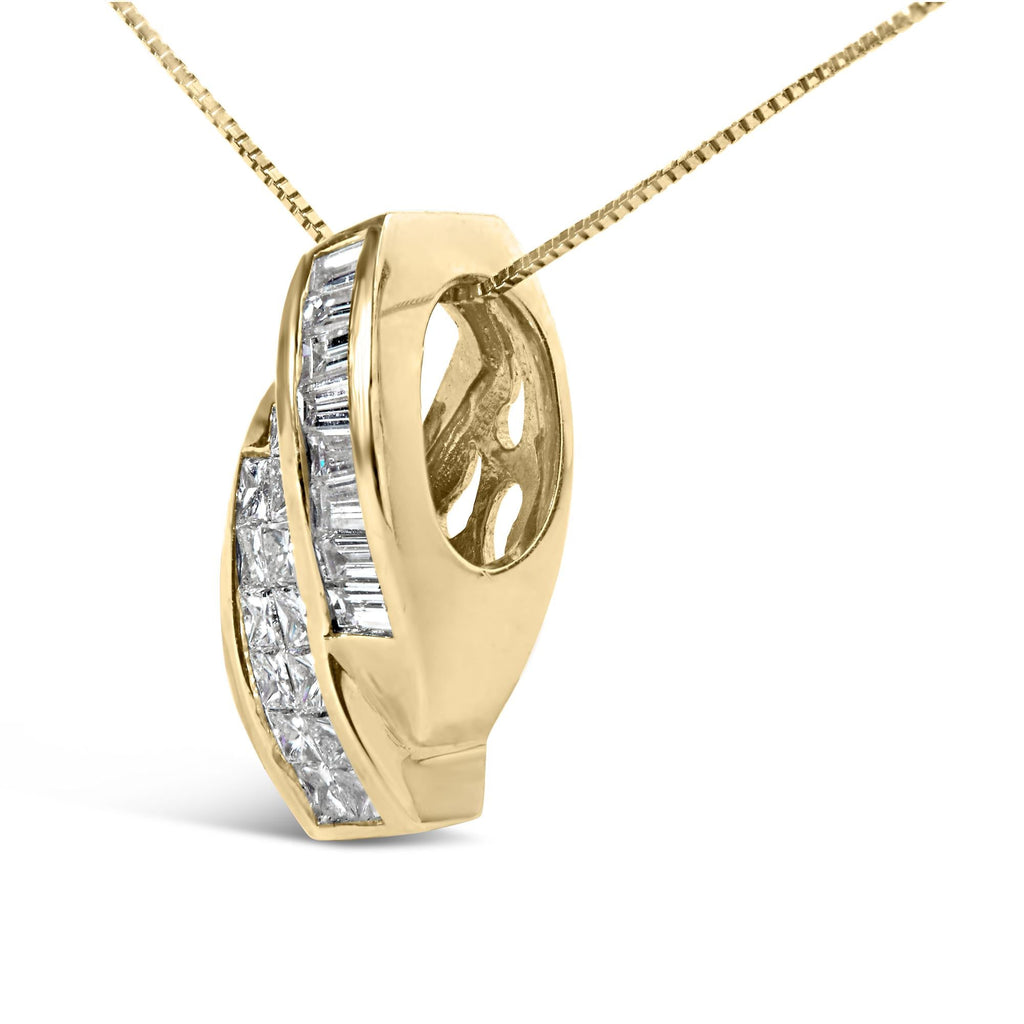 14k Yellow Gold 1 1/3 Cttw Princess and Baguette-cut Diamond Double Curved Pendant Necklace (H-I Color ,VS1-VS2 Clarity) - Chain Not Included - Friggin Jewelry Premium