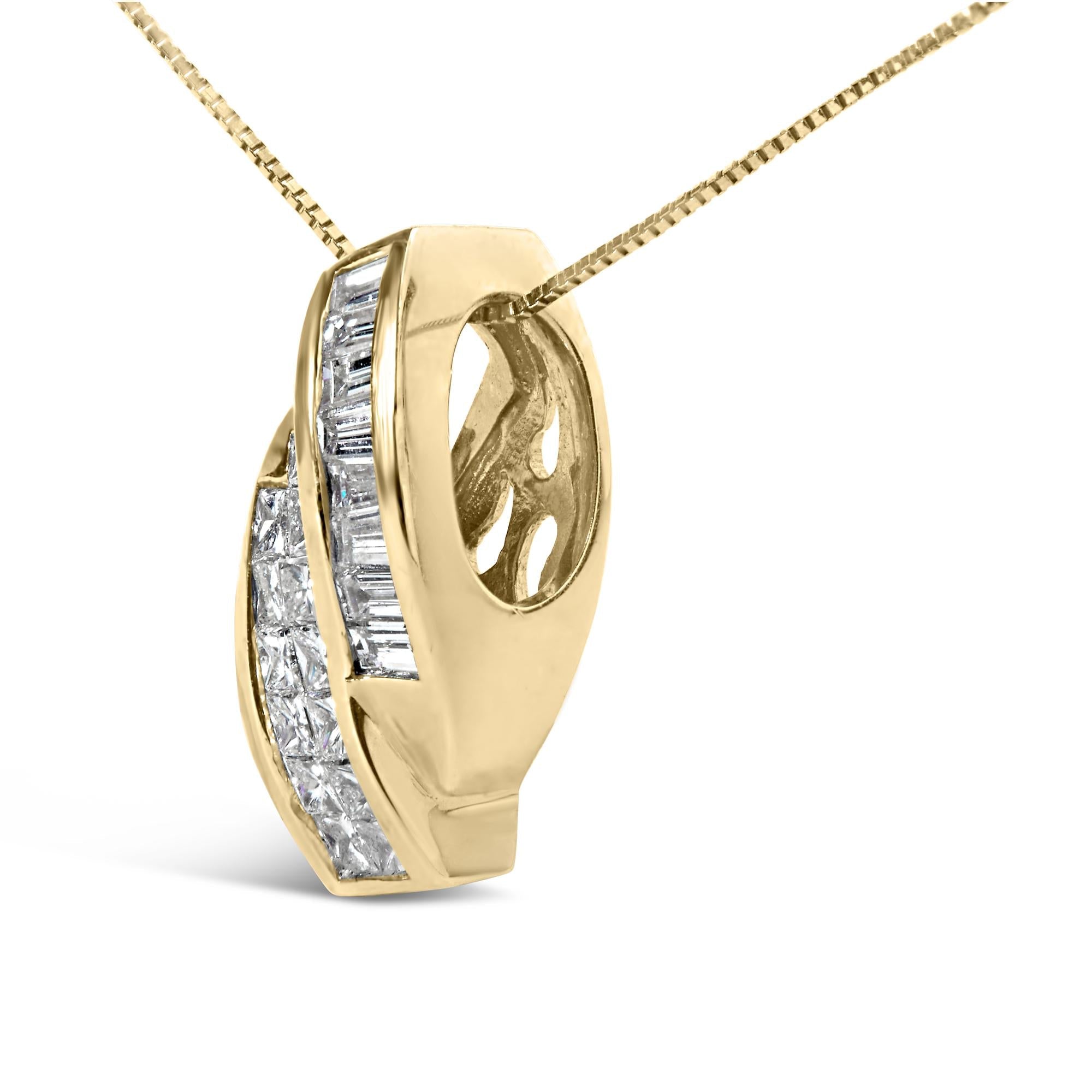 14k Yellow Gold 1 1/3 Cttw Princess and Baguette-cut Diamond Double Curved Pendant Necklace (H-I Color ,VS1-VS2 Clarity) - Chain Not Included - Friggin Jewelry Premium
