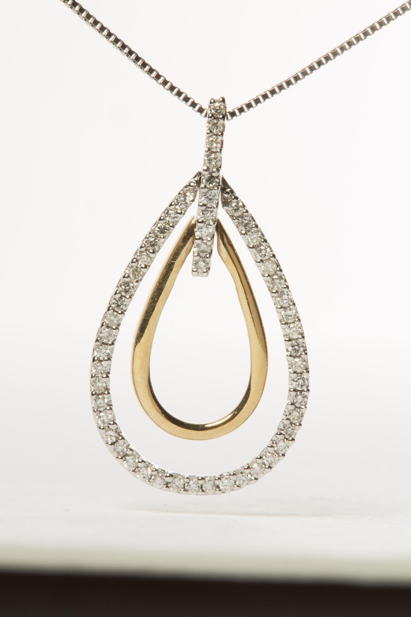 14K Two-Tone Gold Round Cut Diamond Double Burst Pendant Necklace (1/4 cttw, H-I Color, SI2-I1 Clarity) - Friggin Jewelry