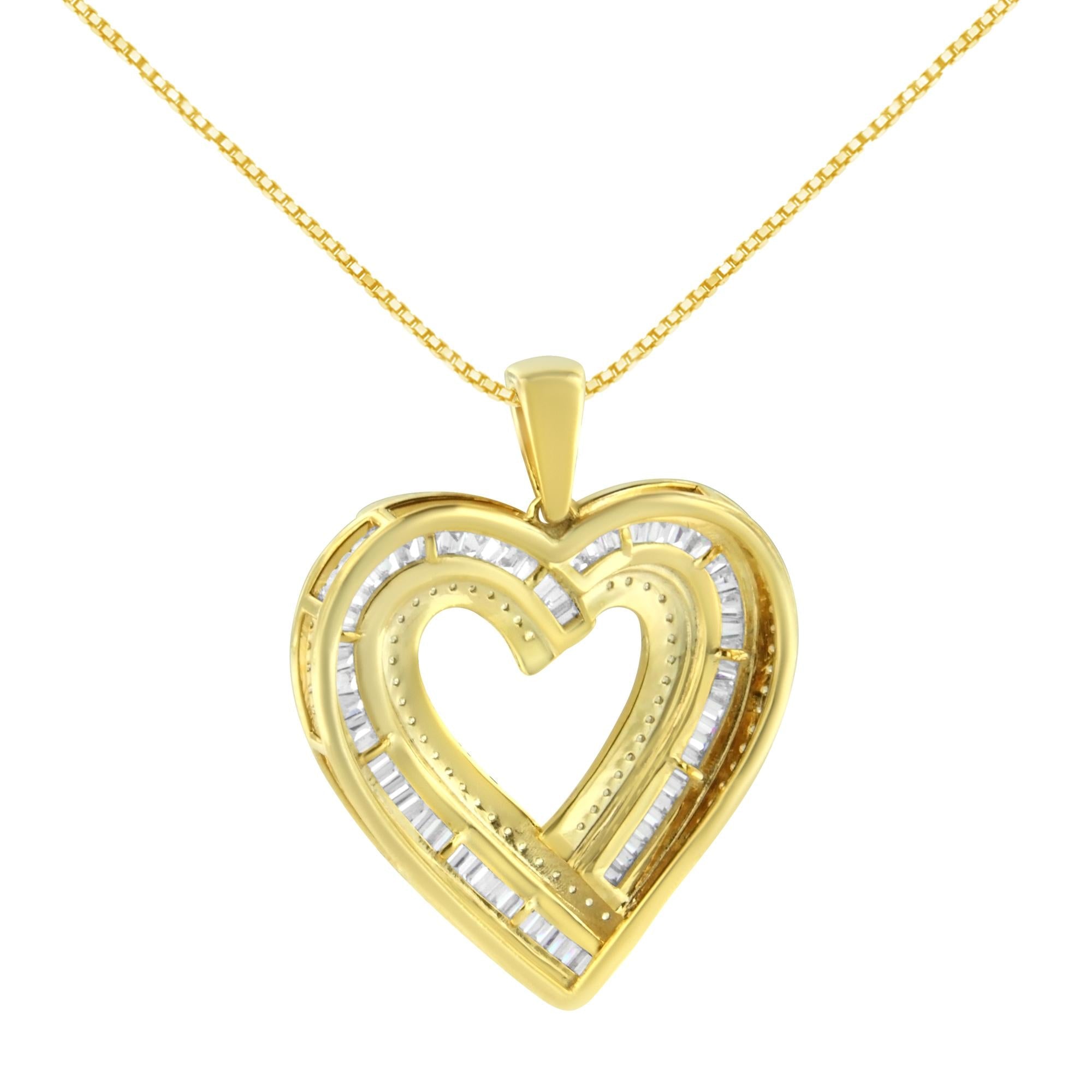 .925 Sterling Silver 1 3/8 Cttw Baguette Diamond Composite Heart 18" Inch Pendant Necklace (I-J Color, I1-I2 Clarity) - Friggin Jewelry