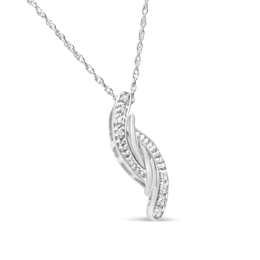 .925 Sterling Silver Diamond Accent Bypass Curve 18" Pendant Necklace (I-J Color, I3 Clarity) - Friggin Jewelry