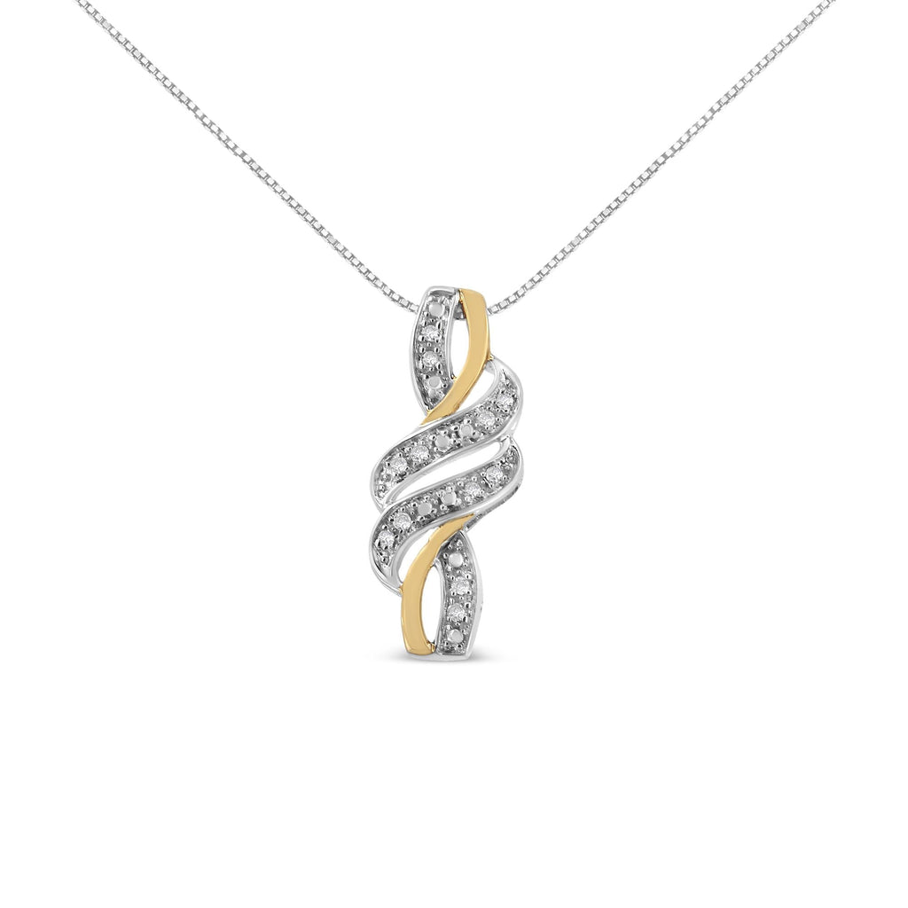 Collana con ciondolo a spirale in argento sterling 925 placcato oro giallo 10K con diamanti taglio rotondo da 1/20 cttw (colore HI, purezza I2-I3) - Friggin Jewelry