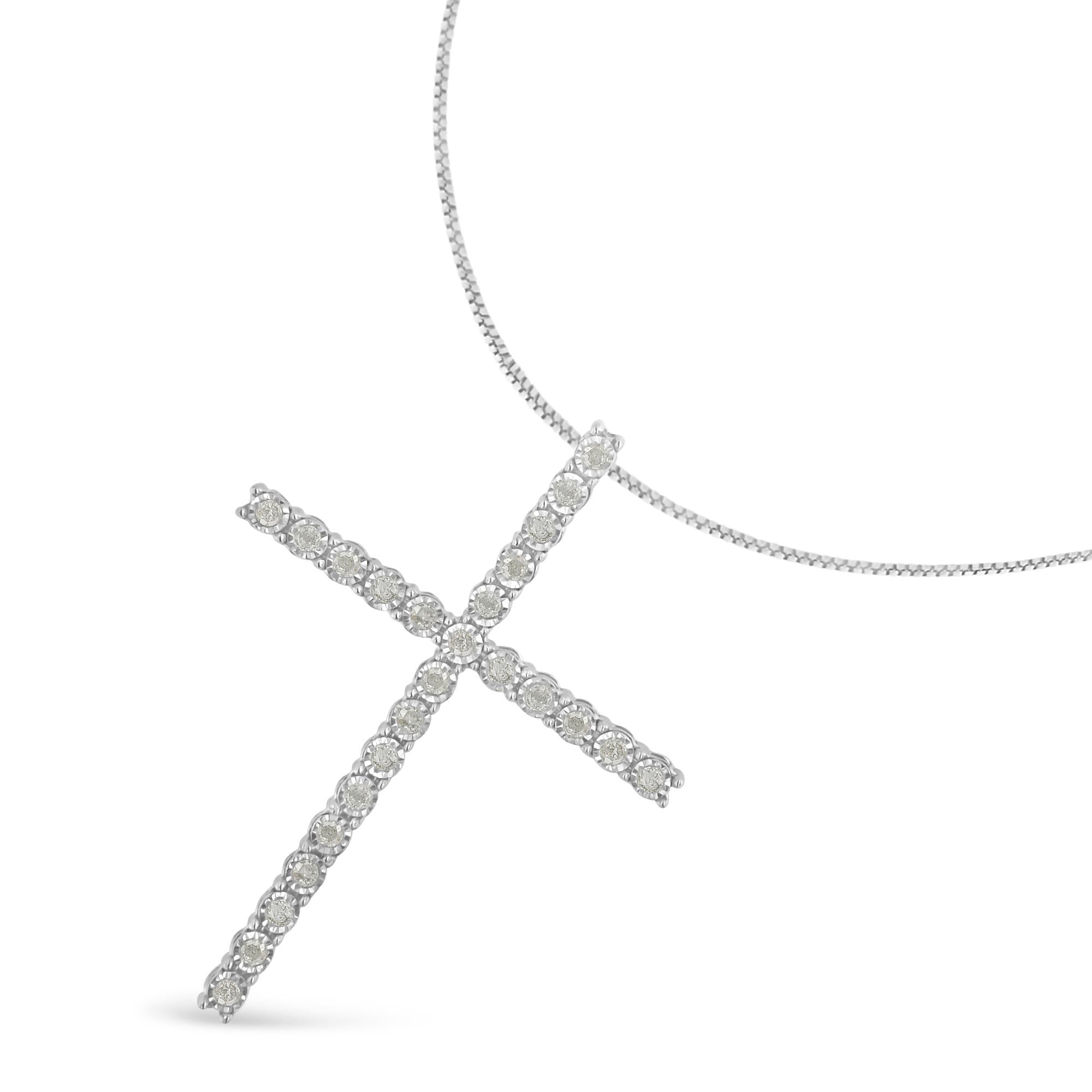 .925 Sterling Silver 1/2 Cttw Brilliant Cut Diamond Miracle-Set Cross 18" Unisex Pendant Necklace (I-J Color, I3 Clarity) - Friggin Jewelry