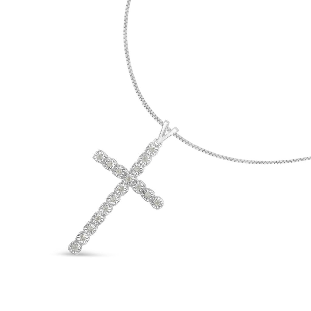 .925 Sterling Silver 1/4 Cttw Diamond Miracle Set Cross Unisex Pendant Necklace 18" (I-J Color, I3 Clarity) - Friggin Jewelry