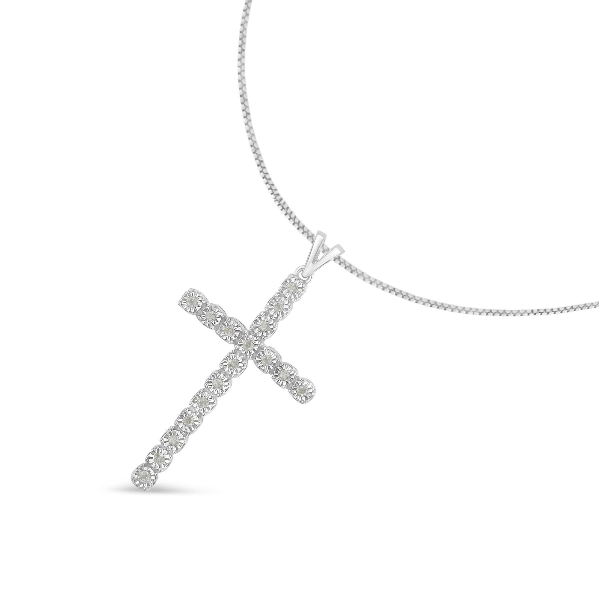 .925 Sterling Silver 1/4 Cttw Diamond Miracle Set Cross Unisex Pendant Necklace 18" (I-J Color, I3 Clarity) - Friggin Jewelry