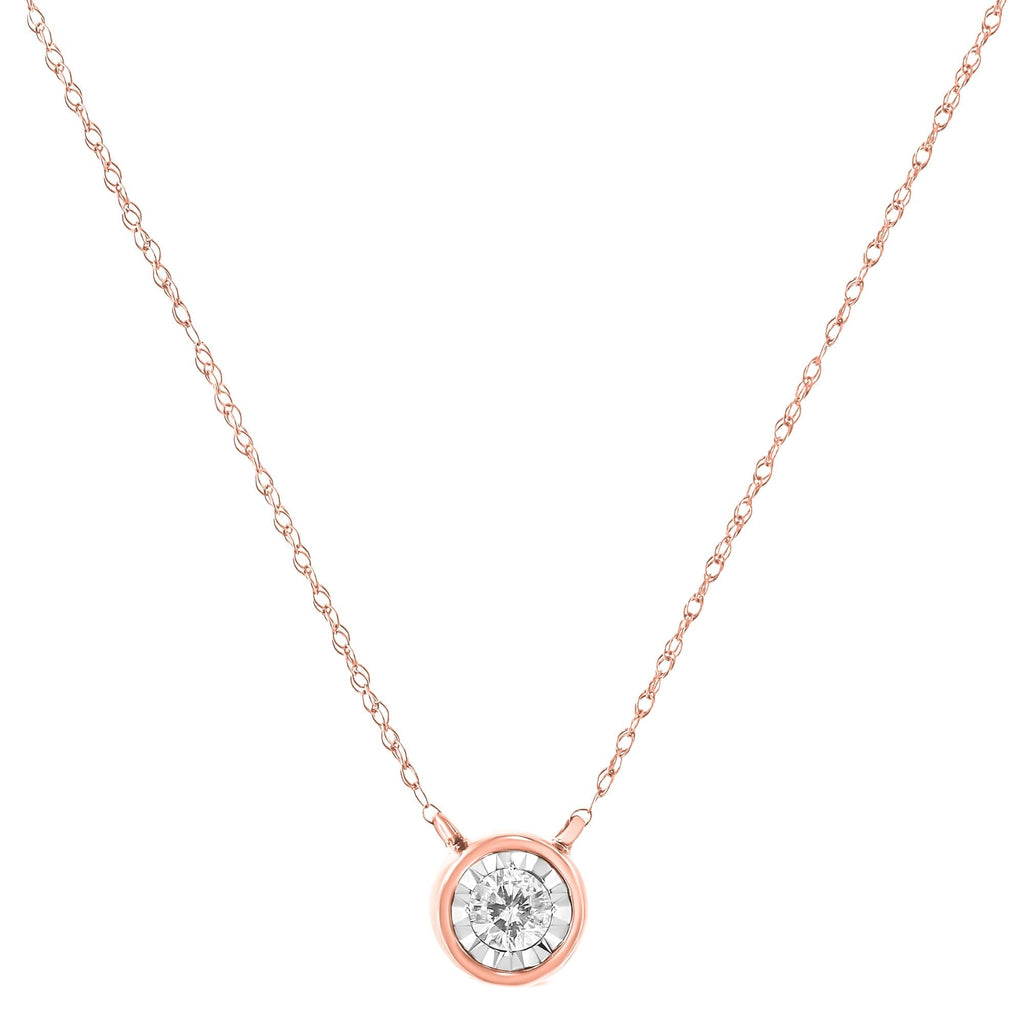 Collar con colgante solitario de oro de 10 quilates con diamantes redondos de talla brillante engastados en bisel (color JK, claridad I2-I3) - 40,6 cm con extensor de 5 cm - Friggin Jewelry