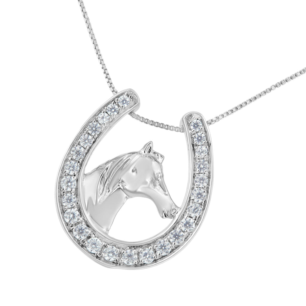 .925 Sterling Silver 1/4 cttw Diamond U Shape Pendant Necklace (I-J, I3-Promo) - Friggin Jewelry