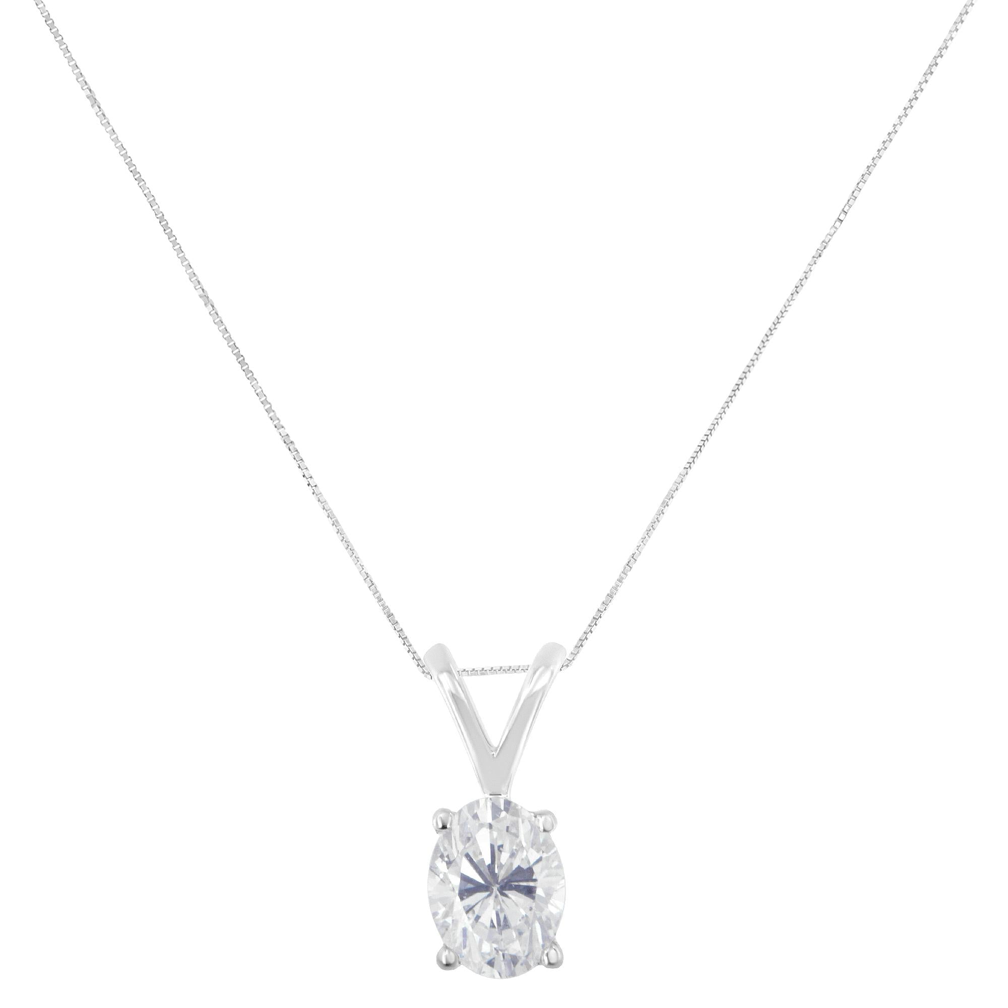 IGI Certified 10K White Gold 3/8 cttw Prong Set Diamond Oval Pendant Necklace (I-J Color, I1 Clarity) - Size 18" - Friggin Jewelry