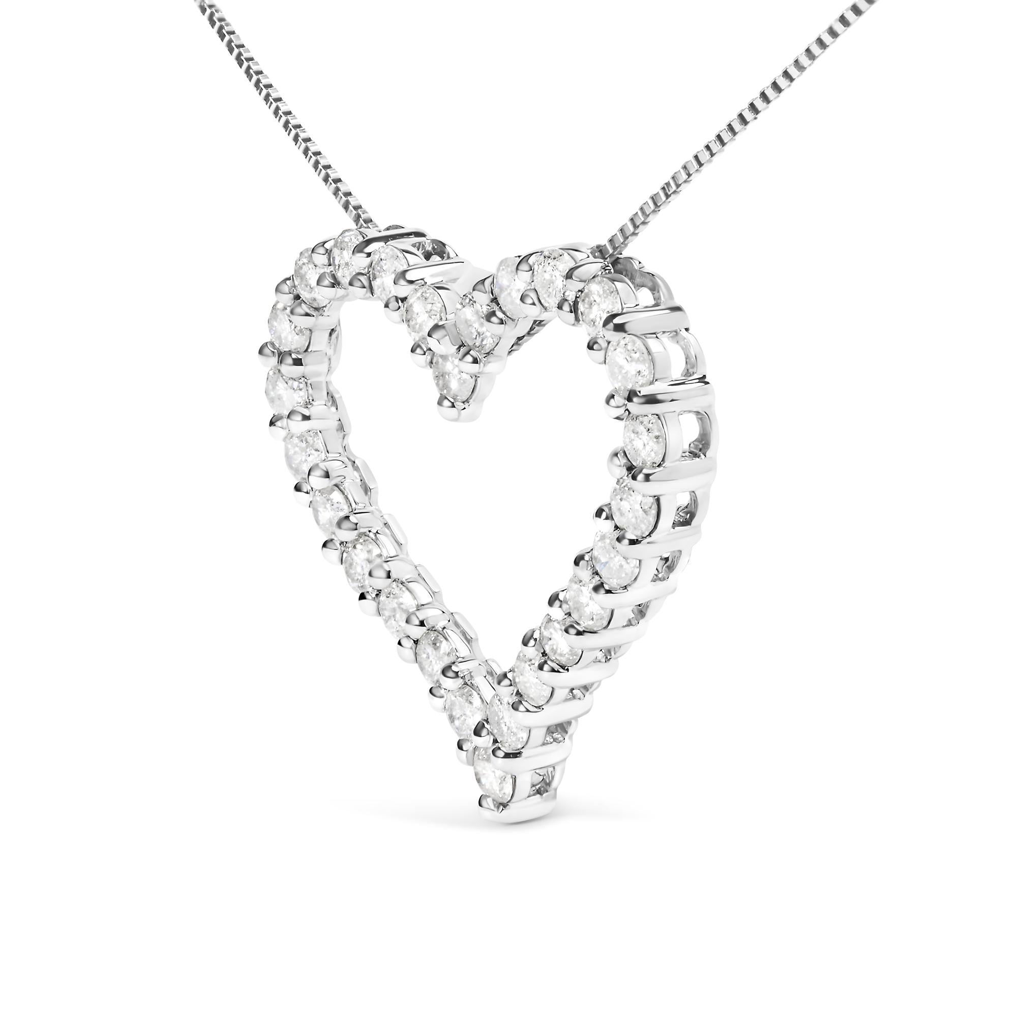 .925 Sterling Silver 2.0 Cttw Diamond Open Heart 18" Pendant Necklace (I-J Color, I2-I3 Clarity) - Friggin Jewelry